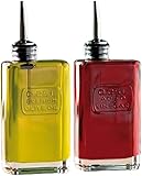 Luigi Bormioli Optima - Set of Oil and Vinegar Glass Dispensers - Stainless Steel Pourer Spouts - Set of 2 8.5 Oz Dispenser Bottles for Kitchen, Made in Italy.