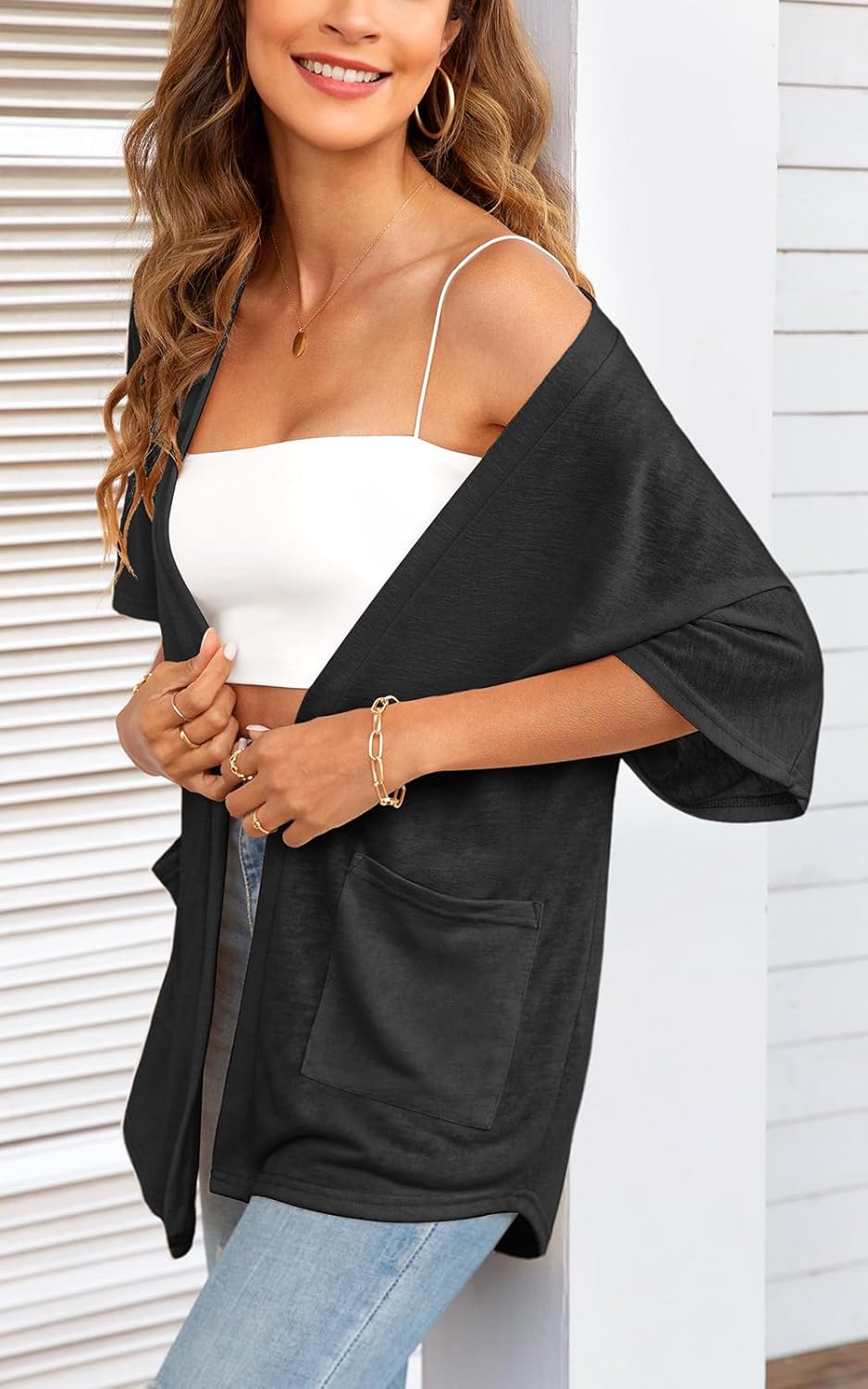 Short Sleeve Cardigans for Women Lightweight Summer Cardigan Casual Fit Beach Cover Up with Pockets (Slightly Sheer) - Image 4