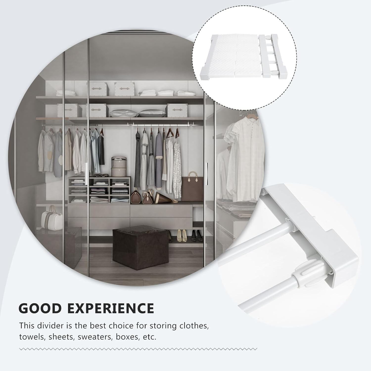Adjustable Closet Expandable Shelf Organizer, White Tension Rack 30-40cm Length X 24cm Width, Nail-Free Wardrobe Storage Divider for Cabinet and Dorm Room
