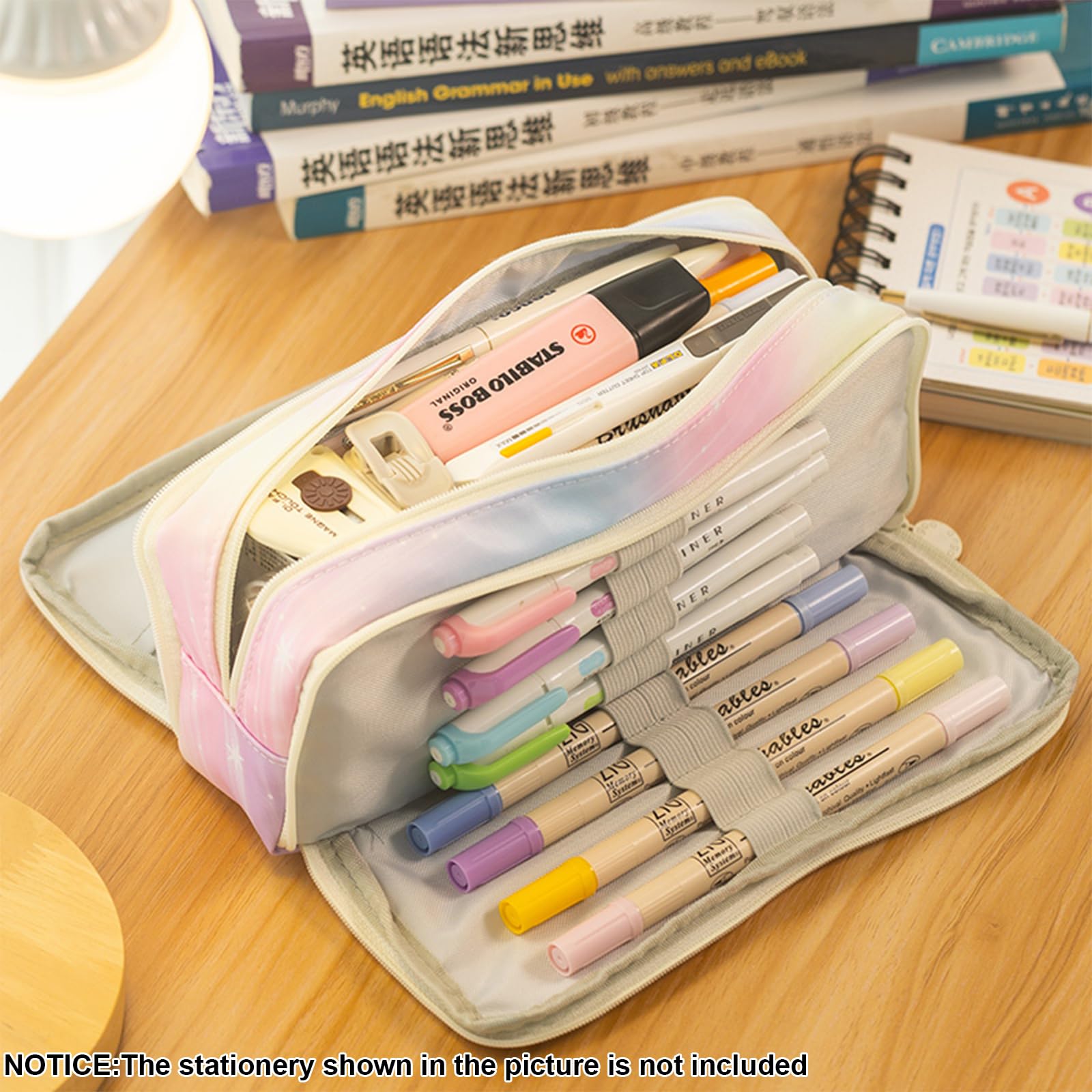 X SIM FITNESSX Pencil Case for Teens Girls 3 Compartments Large Capacity Pencil Case for School and Office (Shooting Star Pink) - Image 2