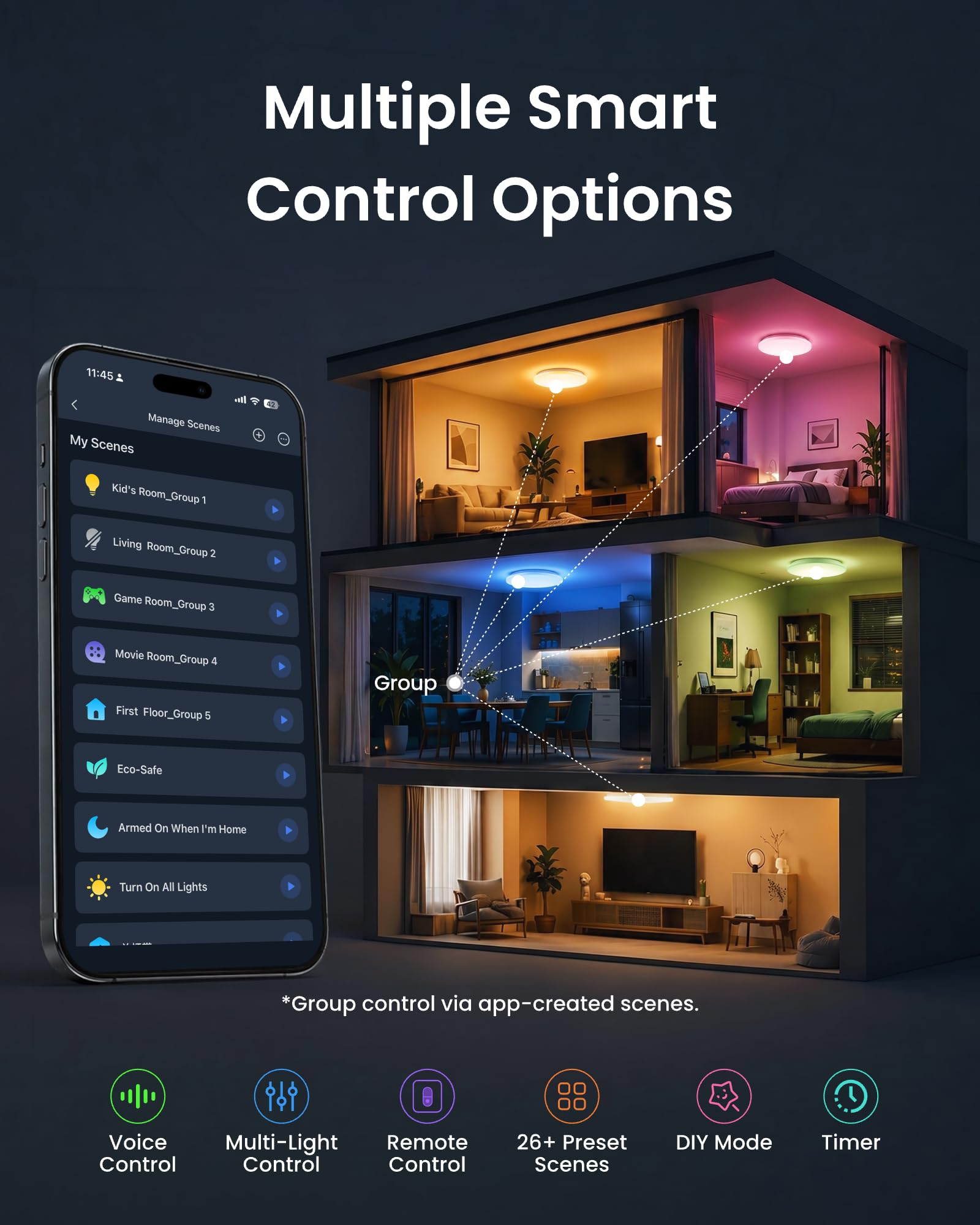SwitchBot RGBICWW lampa sufitowa 30 cm, inteligentna lampa LED z certyfikatem Matter, 2000 lm, nie wymaga koncentratora, ściemniana 2700 K-6500 K, współpracuje z Apple Home & Alexa, CRI 90+, do