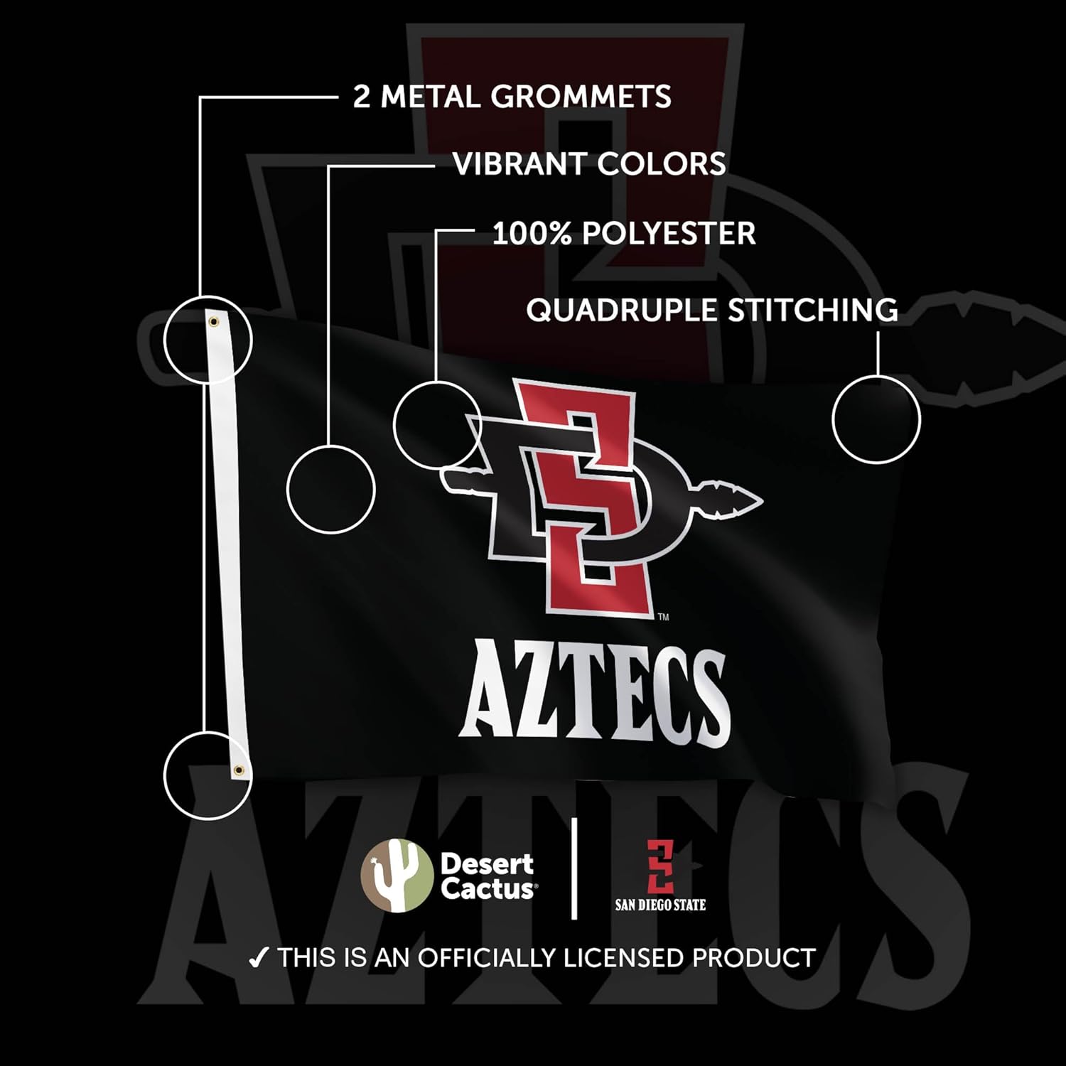 Desert Cactus San Diego State University SDSU Flag - 3 x 5 Feet Aztecs Banner, Indoor/Outdoor Durable Fabric, 100% Polyester Design (Style 8) - Image 4