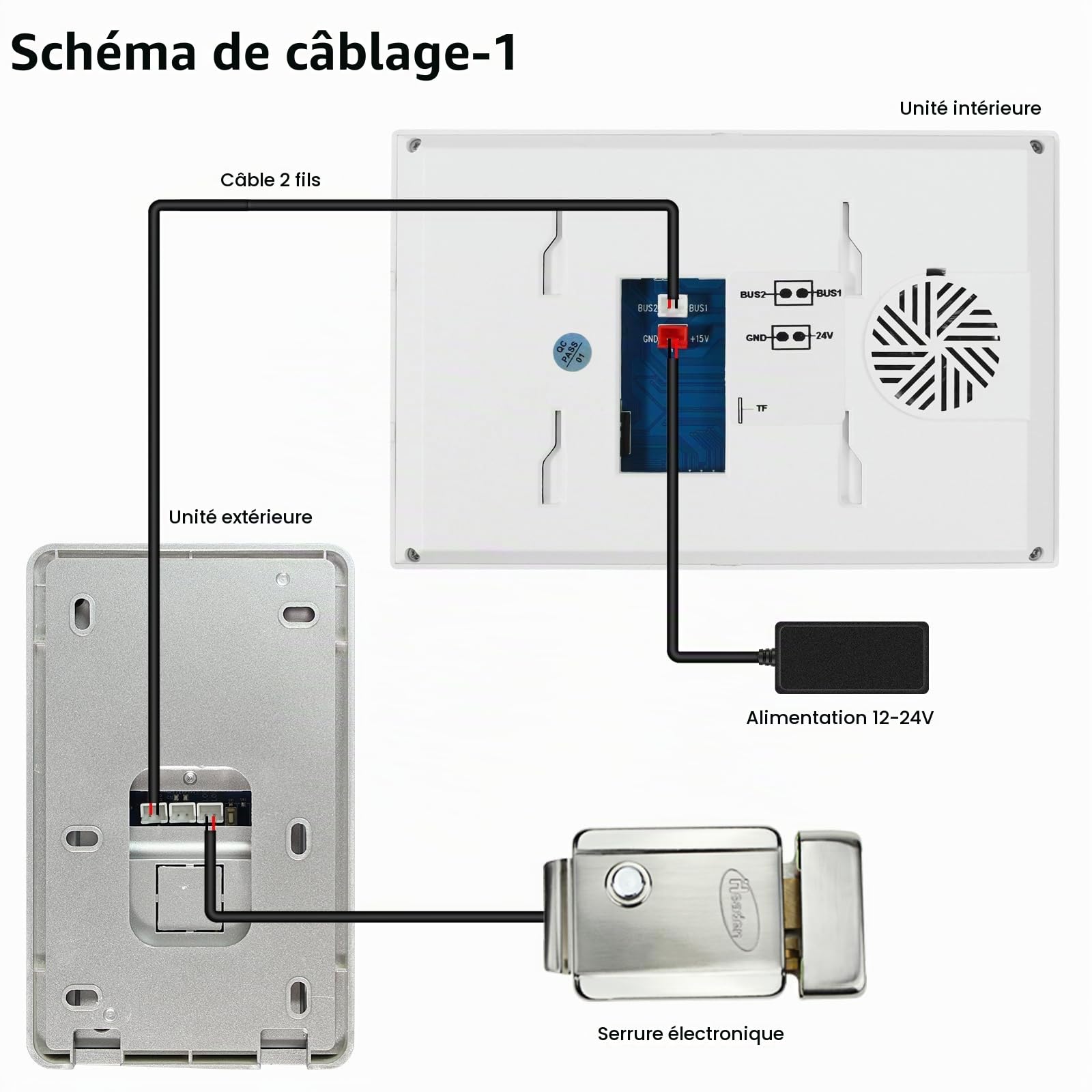 2 Fils Visiophone Connecté Filaire Kit Interphone Vidéo,Ecran TFT Couleur 7’’,Platine de Rue avec Camera,Sonnette Vidéo Extérieur Vision Nocturne,Audio Bidirectionnel,Une Famille