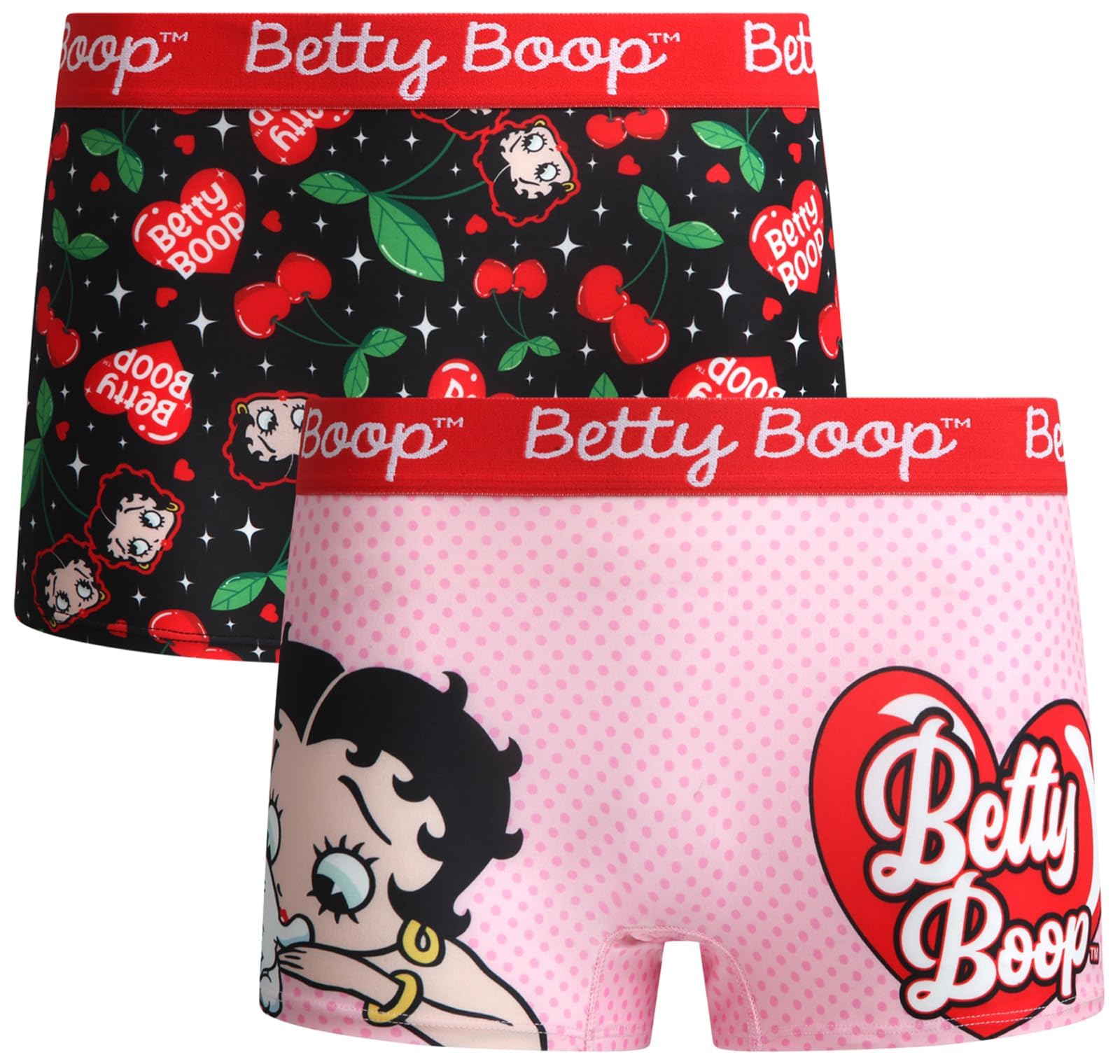 COCO BRANDS Betty Boop Womens Boyshorts Underwear - 2 Pack Seamless Soft Boy Shorts Boxers for Women with Elastic Waistband, Black/Pink Betty Boop Print, M