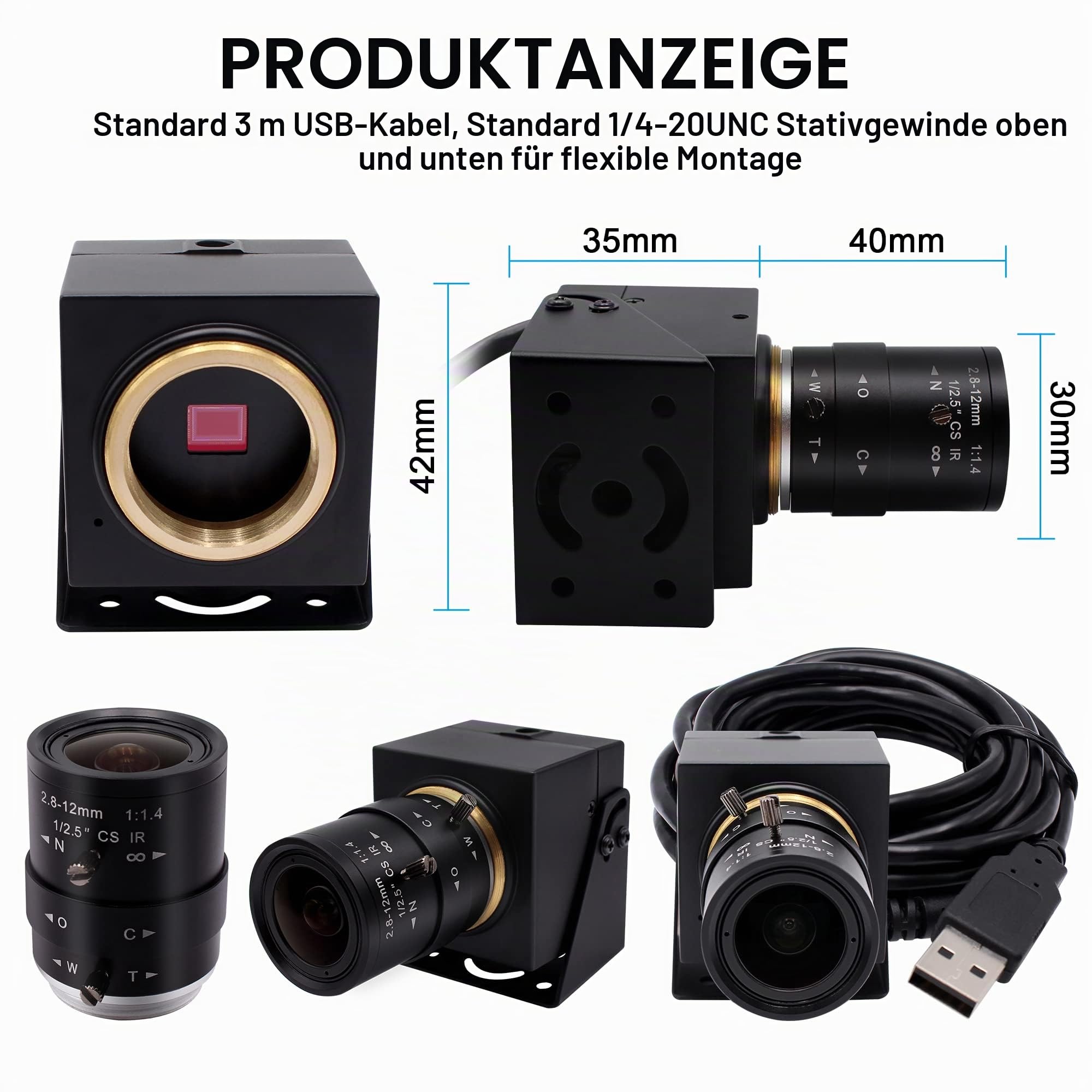 Svpro 1080P USB-Kamera mit 2,8–12 mm optischem Zoomobjektiv, IMX323-Sensor, H.264-Low-Light-Kamera, manueller Fokus, Webcam mit USB-Anschluss für Windows, Linux, Mac-OS, Android