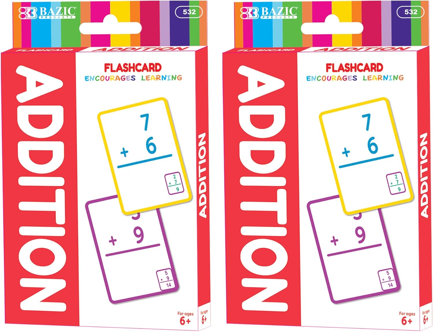 BAZIC Products Addition Flash Cards, Numbers Math Flashcards at School Home, Problem Solving (36/Pack), 24-Packs