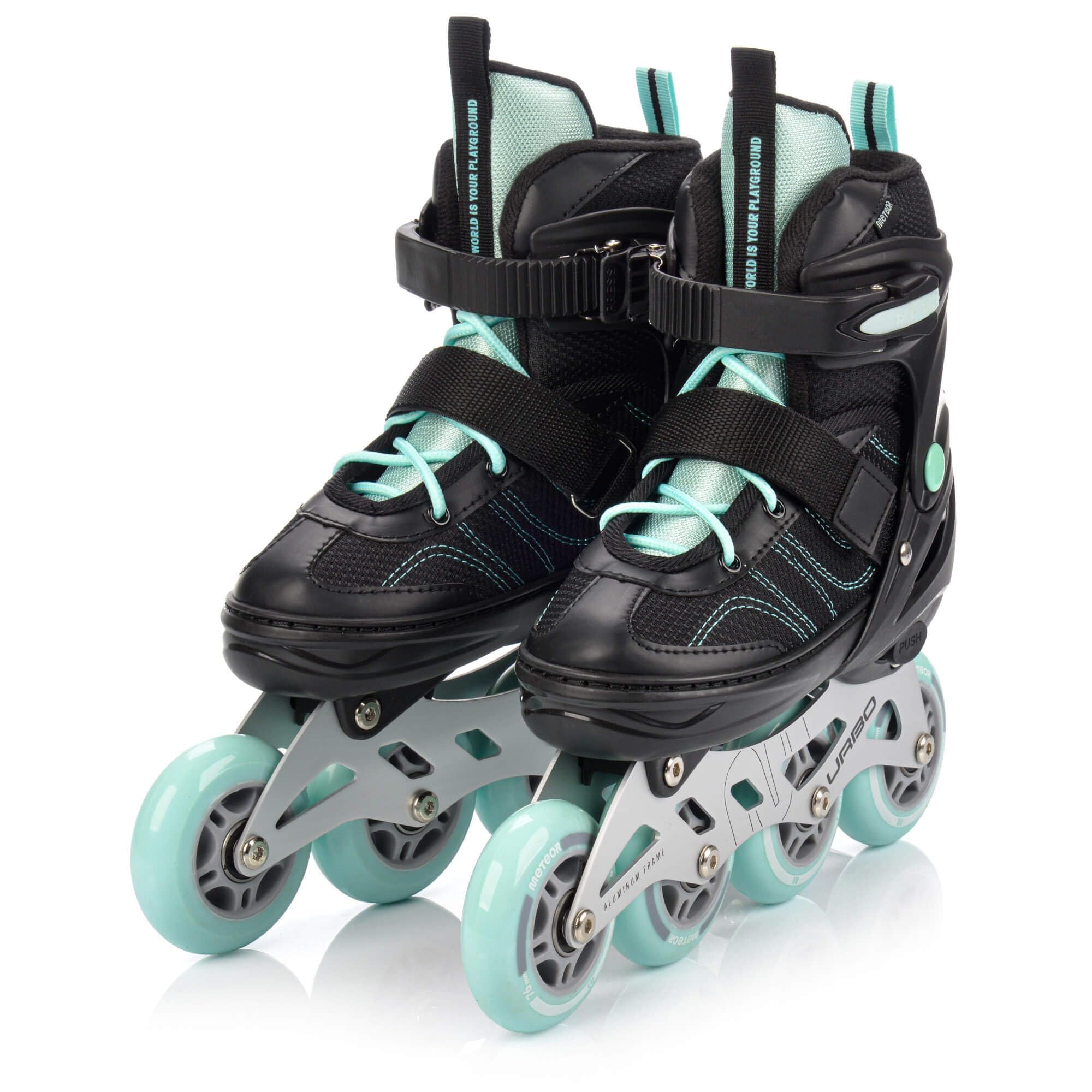 meteor Kinder Inline Skates Urbo verstellbar für ältere Kinder Jugendliche Mädchen Jungen 34-37 38-41 mit ABEC-9 PU Rollen 76-80 mm Bremse hoher Schale und Quick-Lock System
