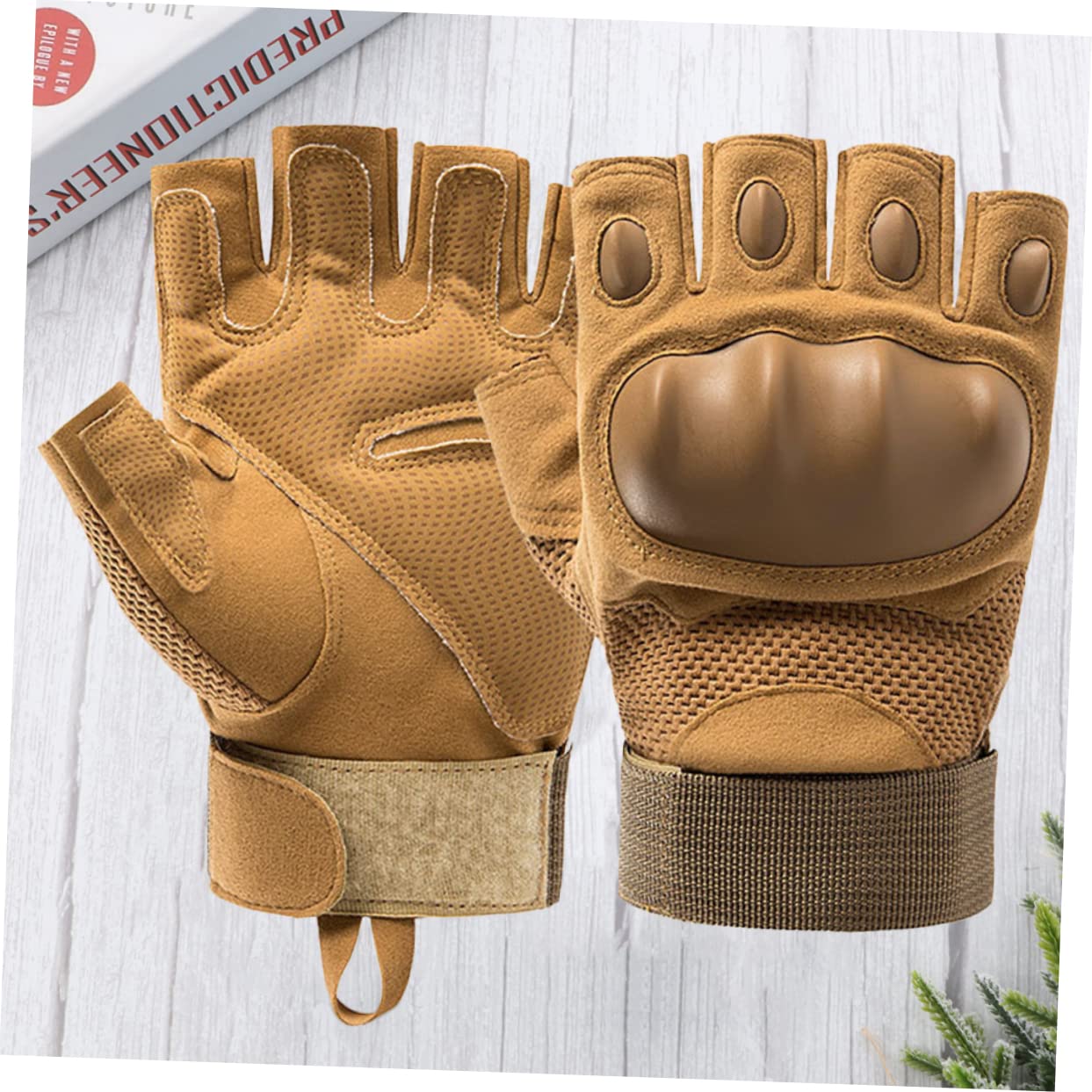 SUPVOX 1Pair Half Finger Fitness Gloves Wear Resistant Non Slip Cycling Mitts for Outdoor Sports Mountaineering Unisex Design for Men Women XL Khaki