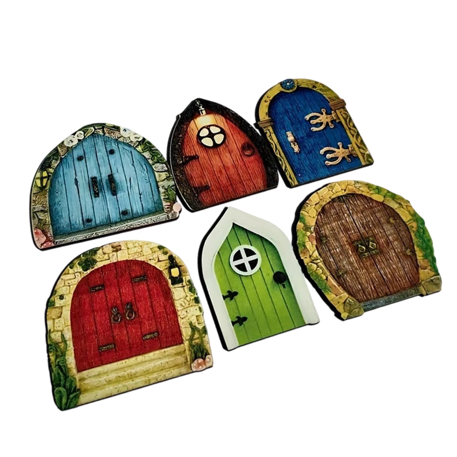 hogtnd Pack of 6 Wooden Fairy Garden Door, Miniature Yard Naments for Garden, Yard, Tree, Fantasy Decoration for Craft Projects, Decorations, Miniature Fairy Door