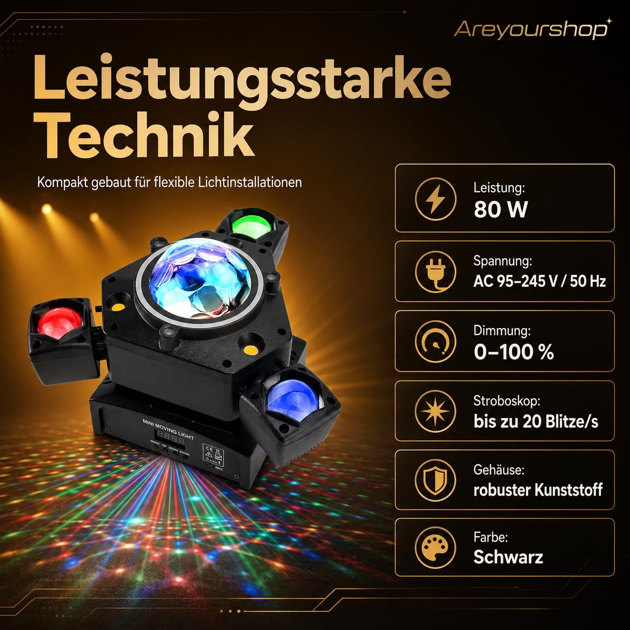 Luz LED DMX de cabeza móvil, 3 cabezas RGBW, luz de escenario móvil, luces de discoteca DJ para DJ, discoteca, fiesta, concierto, mando a distancia, cabezal de movimiento