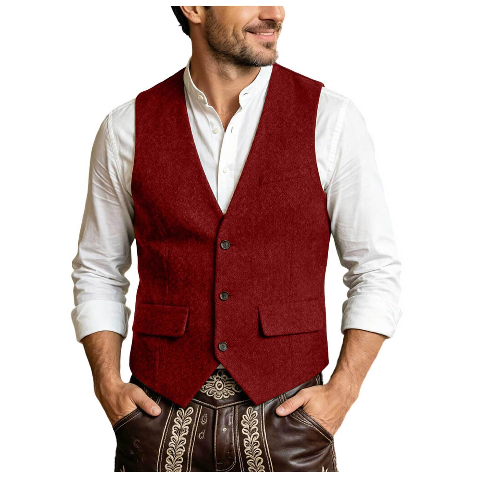 Mens Casual Vest Button Front Relaxed Fit Everyday Beer Festival