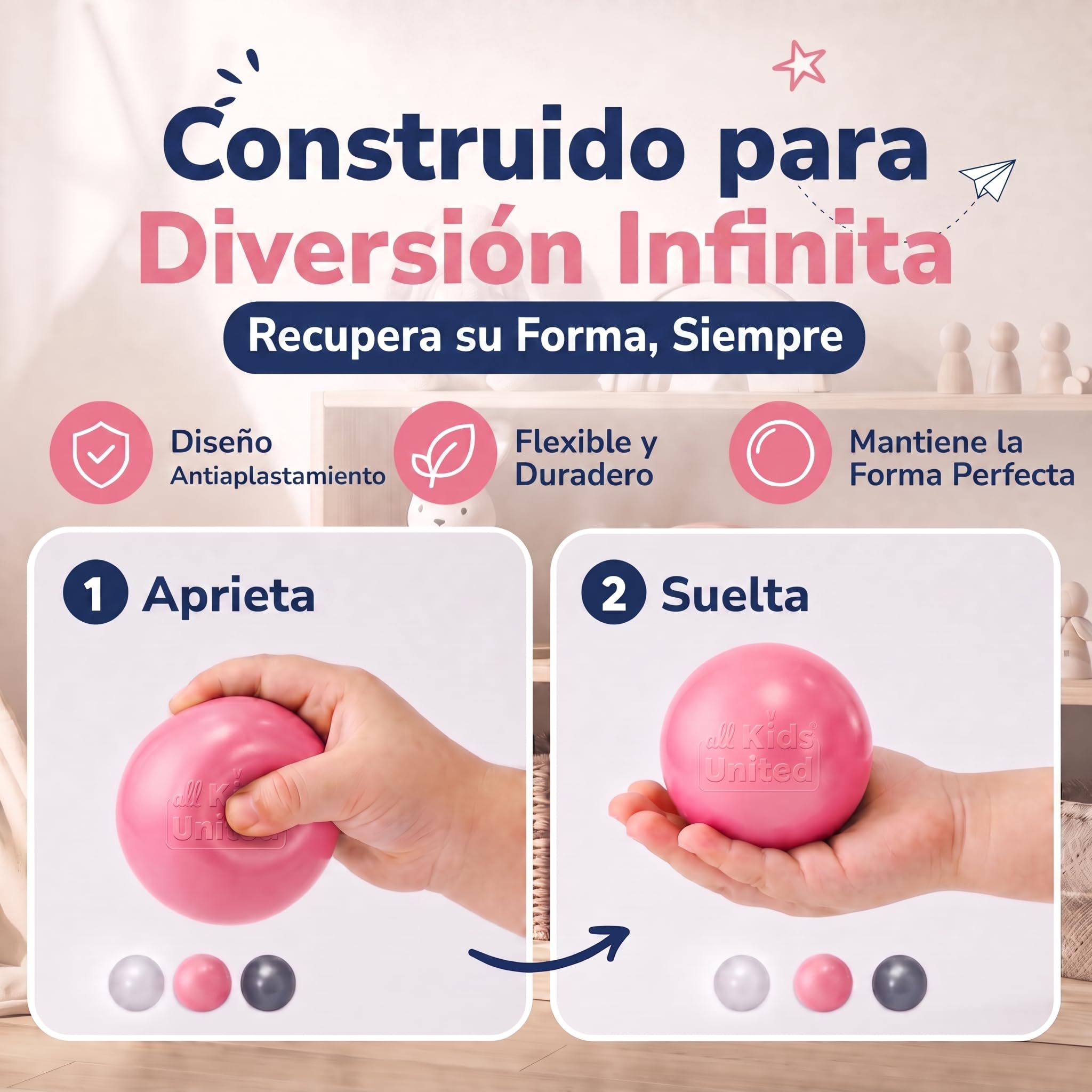 all Kids United Bolas para piscina de bolas, 100 unidades, coloridas pelotas de piscina para niños, diámetro de 6 cm, bolas de plástico resistente para piscinas infantiles, castillo hinchable y tienda