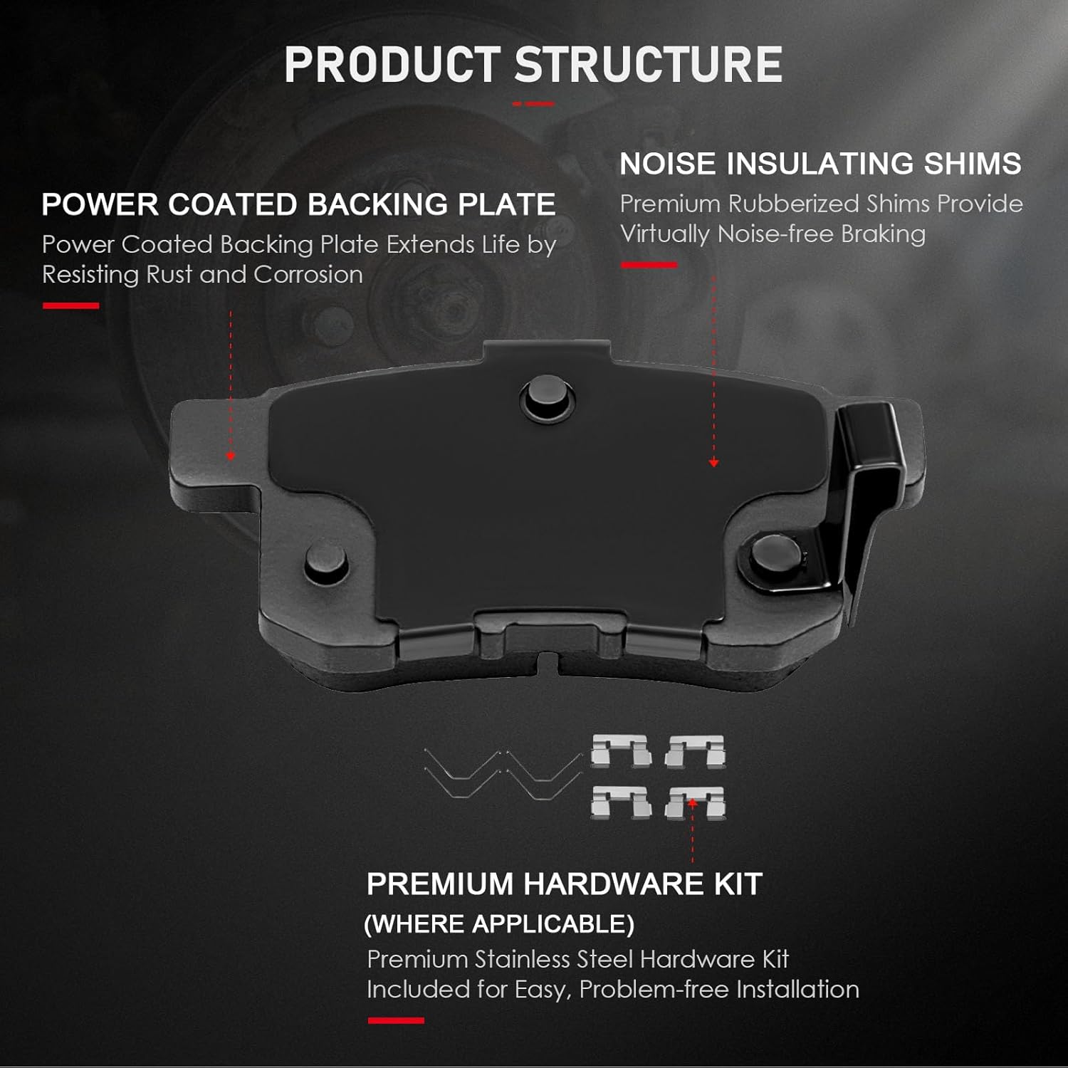 cciyu D1336 Rear Ceramic Disc Brake Pads Kit For Acura TSX 2009-2014,For Honda For Accord 2008-2017 4PCS