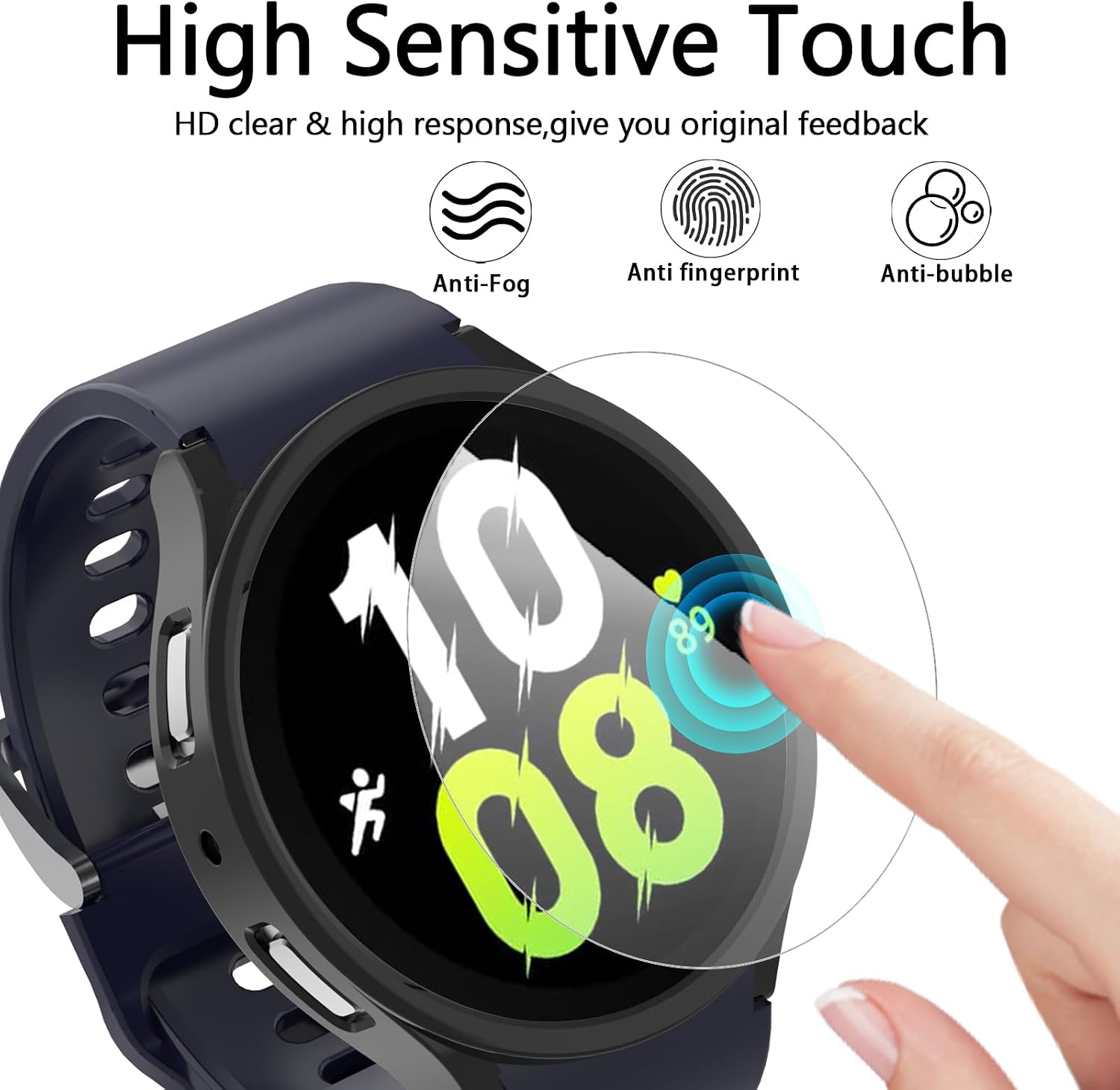 [6+6 Pack] for Samsung Galaxy Watch FE/5/4 Screen Protector Case 40mm, HD Anti-Fog Tempered Glass Film & Waterproof Hard PC Bumper Cover for Galaxy Watch FE 5 4 40mm