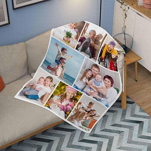 Miniatura 4 de Manta de fotos personalizada, manta de cama blanca personalizada de 8 fotos para hombres y mujeres, cumpleaños, Navidad, Halloween