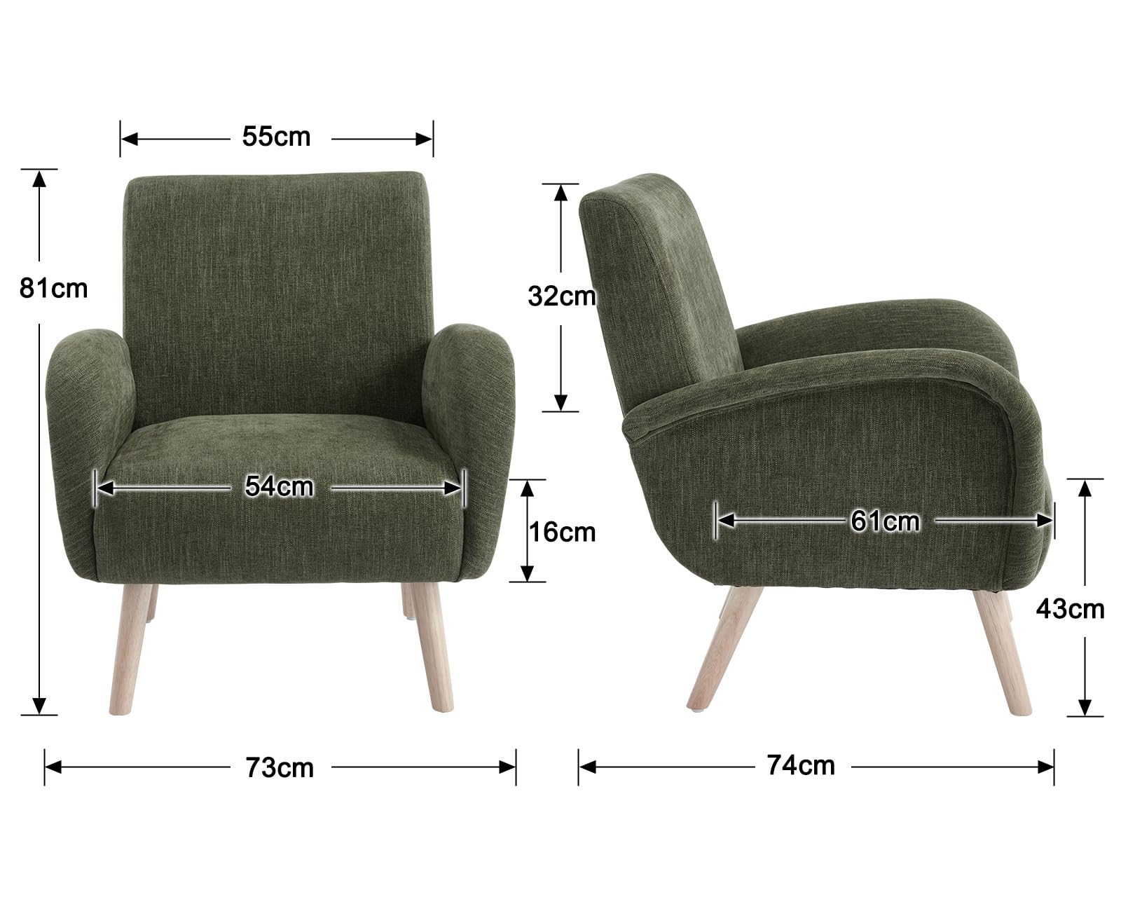 Ya-Home Poltrona Imbottita Sedia da Salotto Poltroncina Moderna in Tessuto Poltrone Salotti con Gambe in Legno Sedie Imbottita per Camera da Letto/Soggiorno, Verde