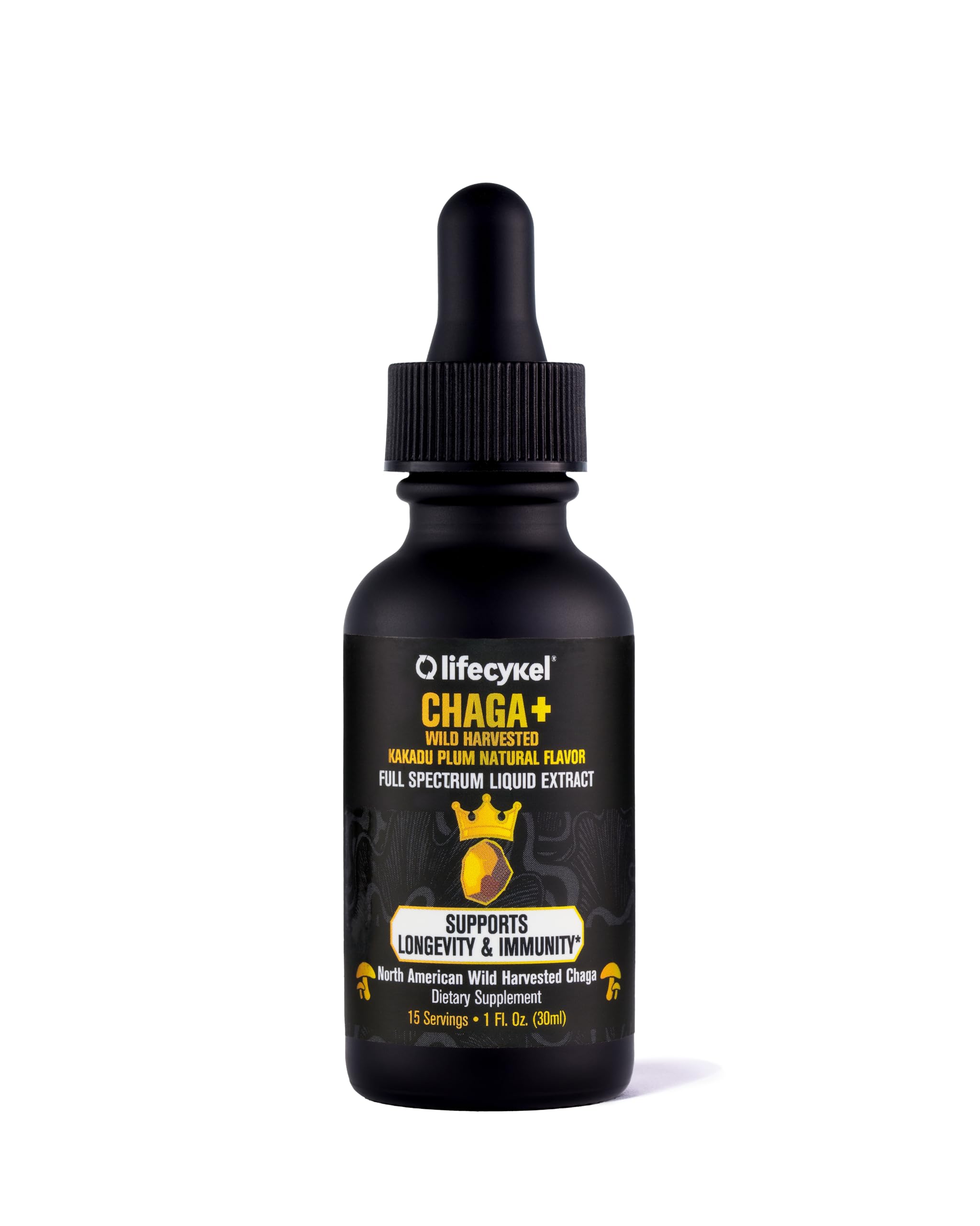 Life Cykel - Chaga Mushroom Extract with Kakadu Plum - Double Extracted Mushroom Tincture - Non-GMO Immune Support Supplement for Adults and Kids - 1 Fl Oz