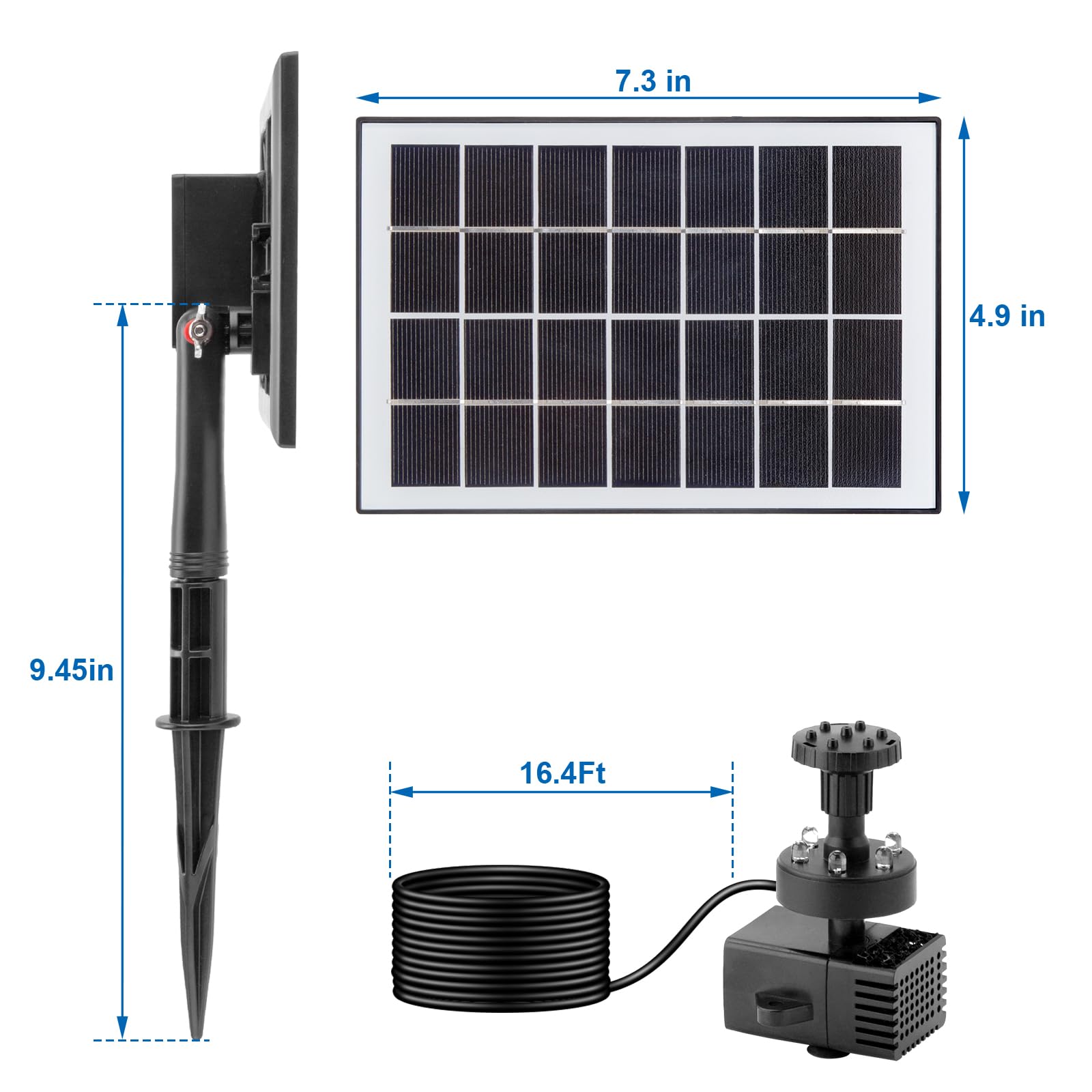 LESOLEIL Pompa solare fontana 2000 mAh 3,5 W 8 ugelli LED colorate