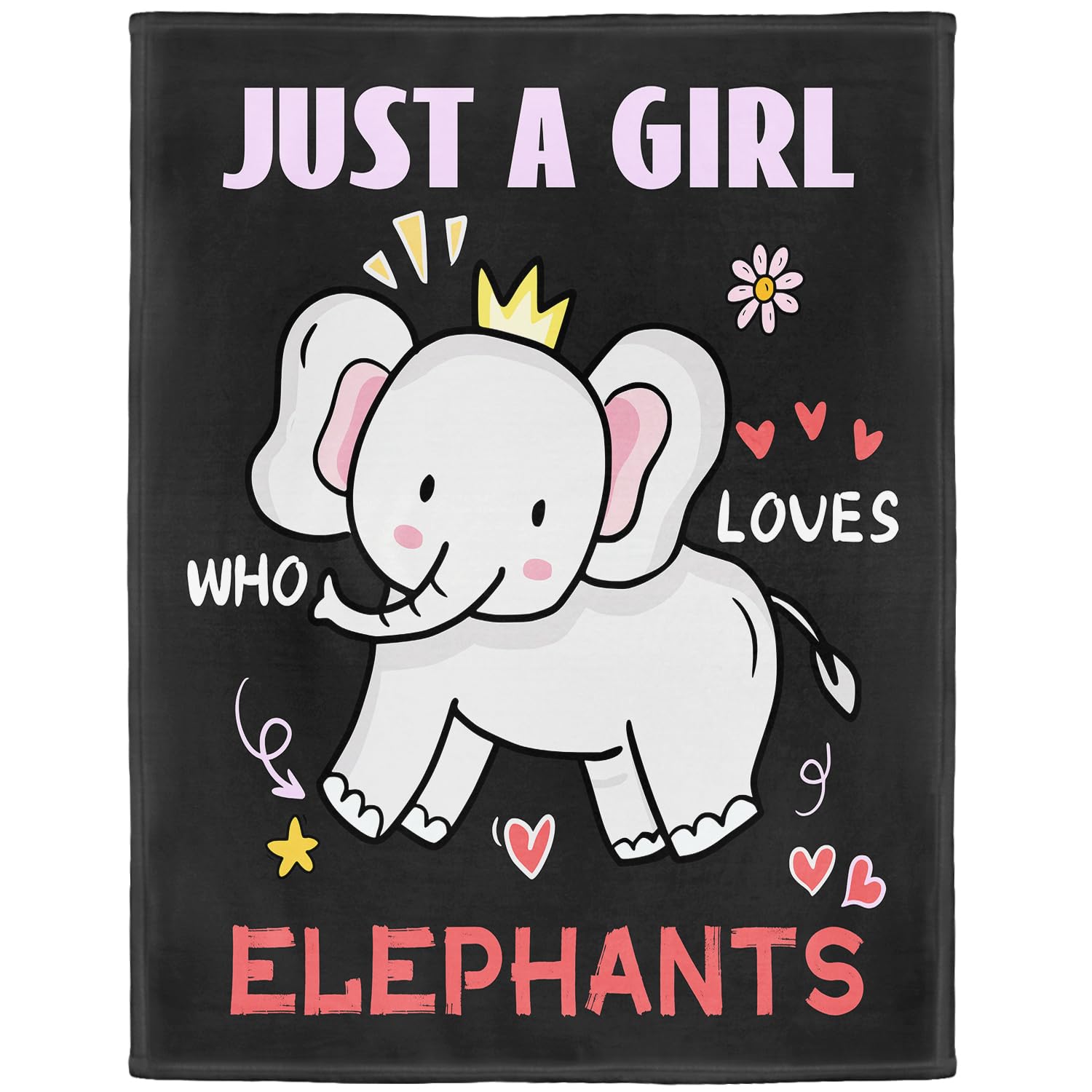 YISUMEI Elephant Fleece Throw Blanket, Just A Girl Who Loves Elephants Design, Gift for Girls Women Kids 125 x 150 cm, Black