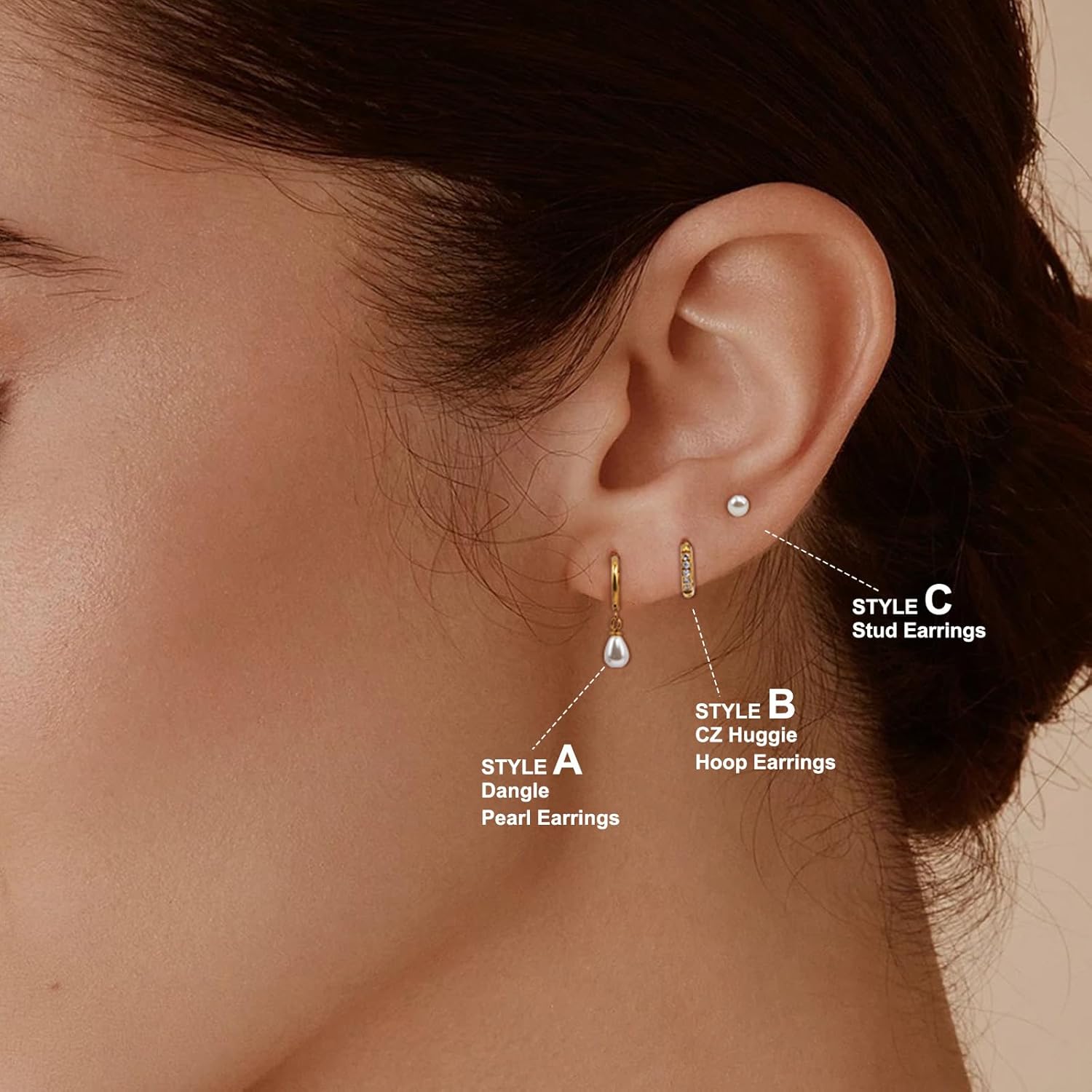 3 Pairs Gold Hoop Earrings Set: 14K Gold Plated Hypoallergenic Stud Earrings Dangle Pearl Cartilage Huggie Hoop Earrings for Women Fashion Gold Jewelry for Women Gifts - Image 7