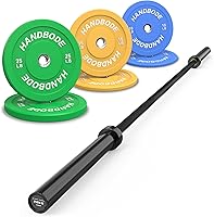 Vista 10 de Olympic Bumper Plates Bench Press Barbell Weights Set 2 - Inch, 10-55 lb Colored Rubber Weight Sets for Home Gym, Strength Training Plate Includes