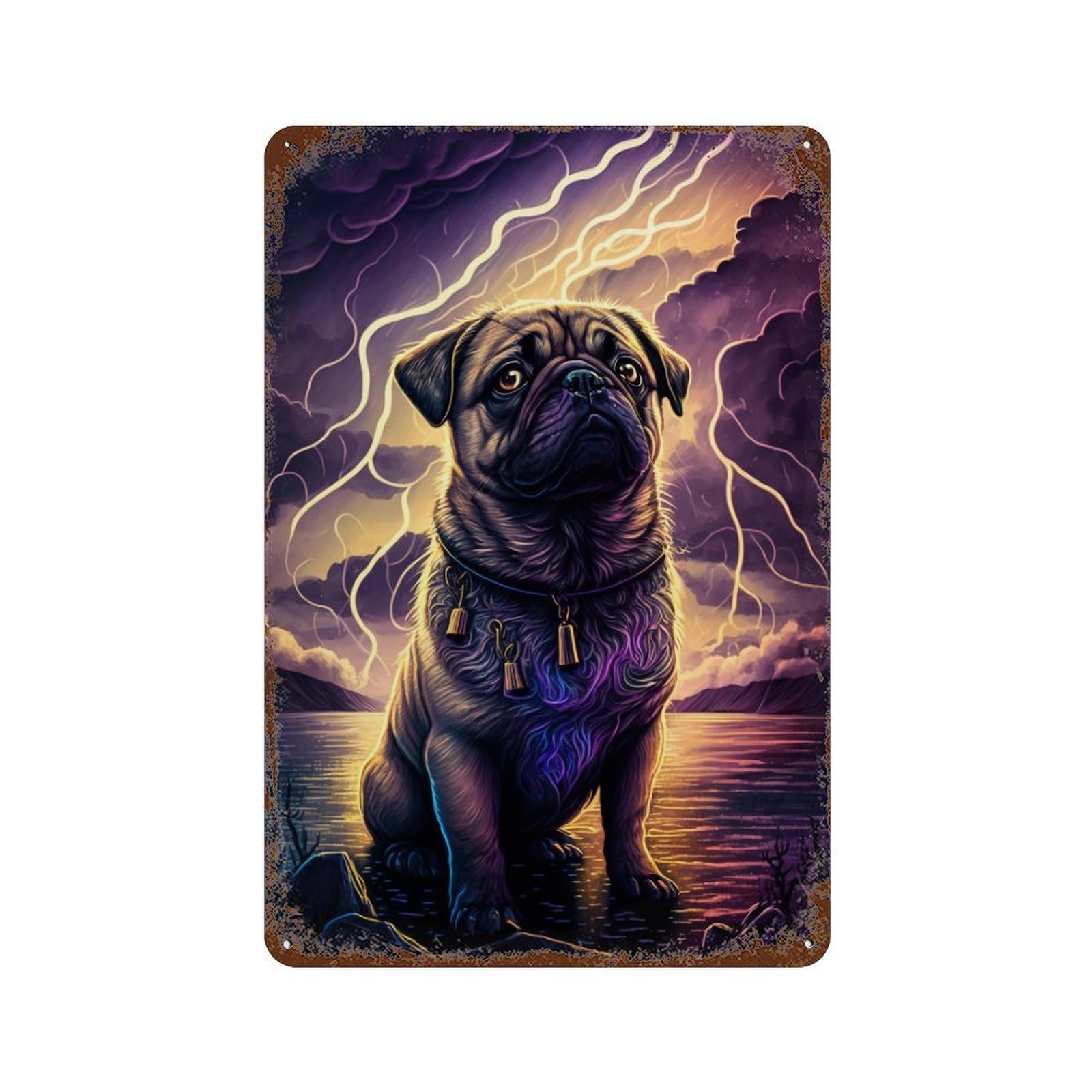 Thundering Pug Majesty -2 Decorative Tin Sign 11.8"x7.9", for Farmhouse, Kitchen And Entryway Decor, Vintage Wall Decor
