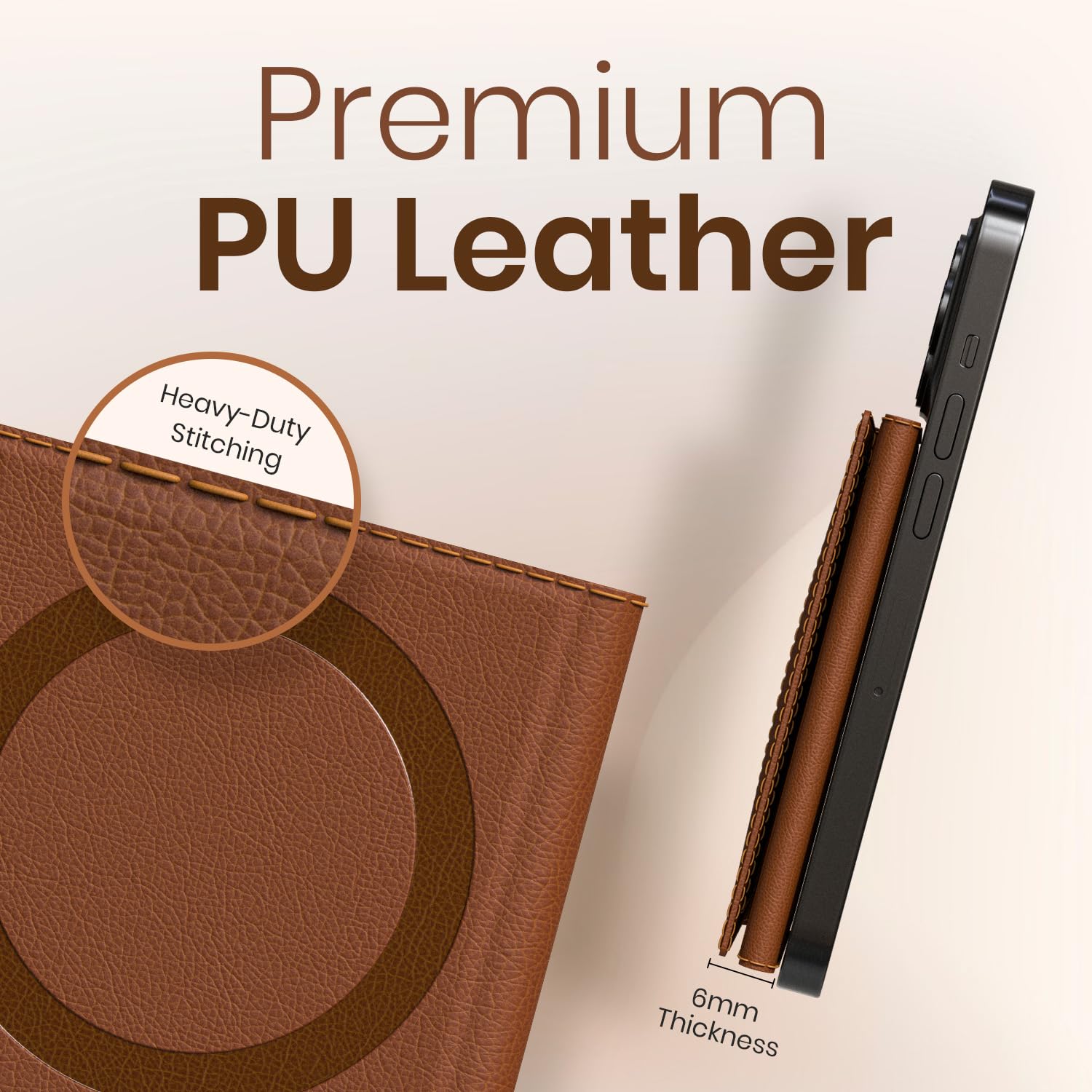 Portronics Wallet X Tri-Fold Magnetic Wallet with 6-Card Holder, RFID Blocking, PU Premium Leather,Ultra Slim Design, Compatible with iPhone 16/15/14/13/12 & Metal Ring for Non Magnetic Phone(Brown) — Amazon image 3