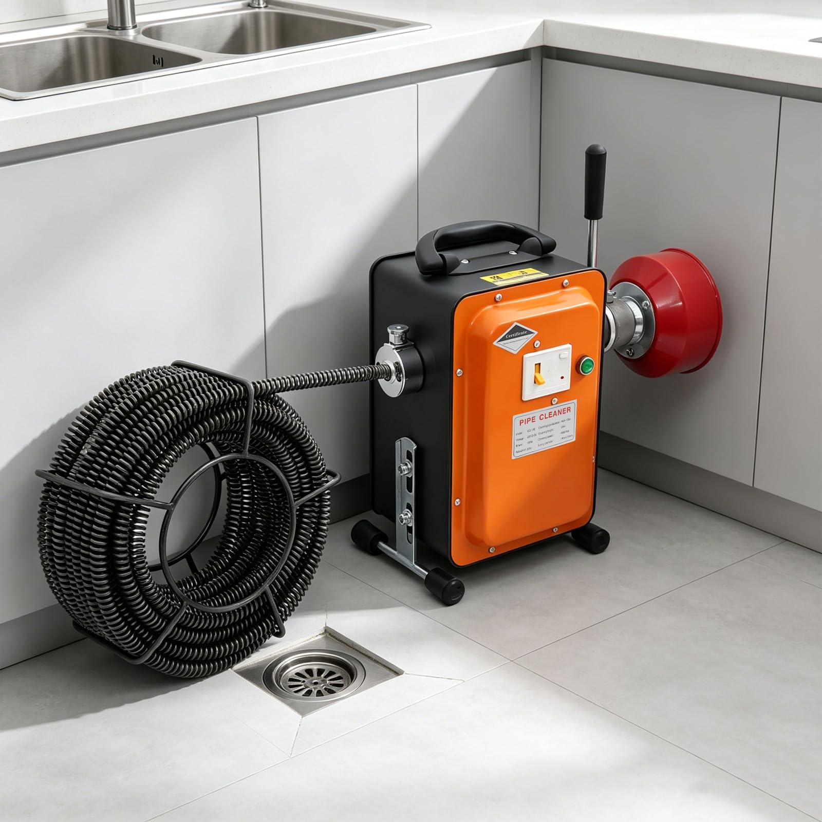 Sbocco Elettrico Canalizzazione 750W, Macchina Pulizia Scarico, Molla 2 | Motore in rame puro 400 rpm, protezione perdita, per tubo 20-150 mm, ideale per casa ristorante fabbrica