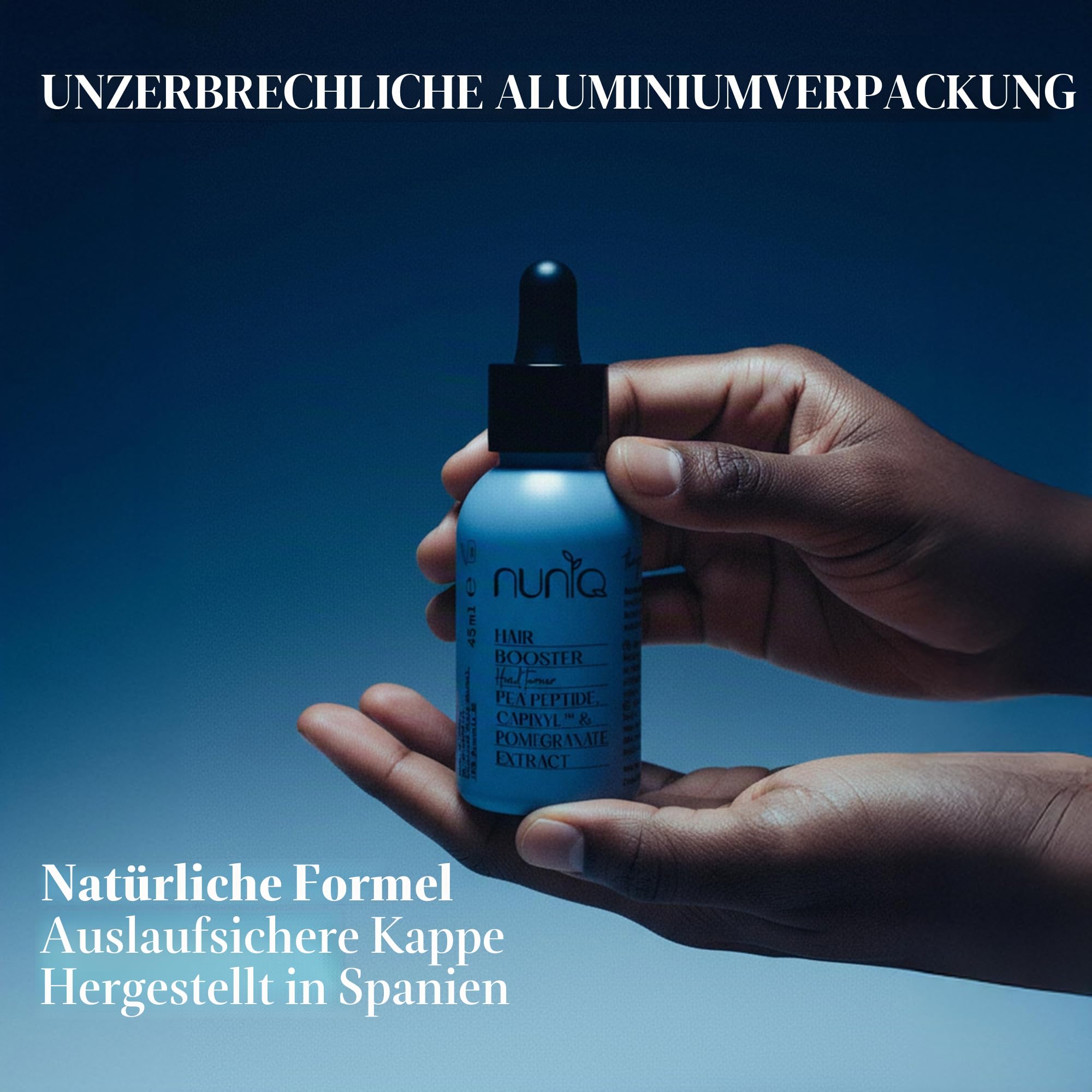 Haarausfall Haarserum für Haarwachstum und Haardichte gegen androgenetische Alopezie, Kopfhaut Serum, +46% Dichte in 4 Monaten, wasserbasiert, duftfrei, 99,8% natürlich – NUNIQ Head Turner