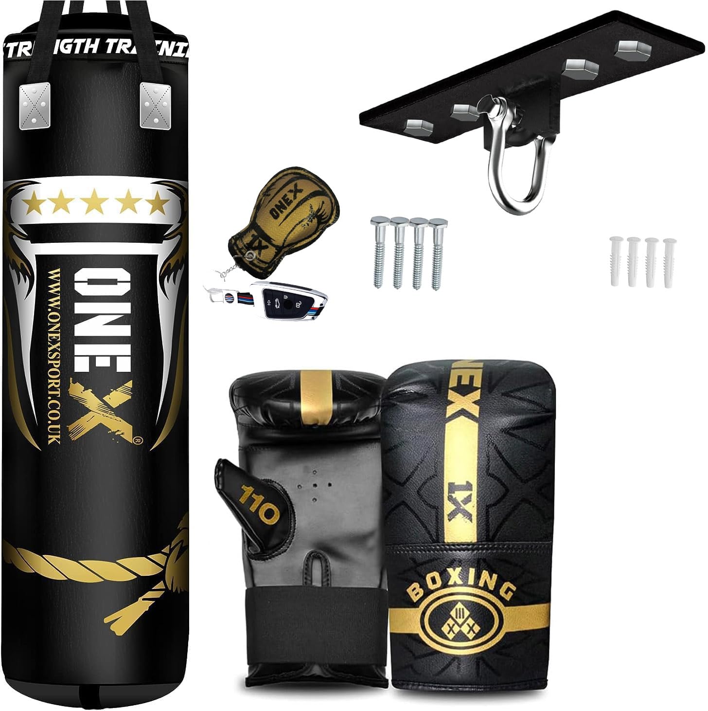 Boxing Punch Bag Set 4ft Filled – Heavy Duty Training Bag with Wall Bracket & Gloves – Home Gym Kickboxing MMA Muay Thai Karate Fitness for Adults (4ft with ceiling Hook+Cutts Finger)