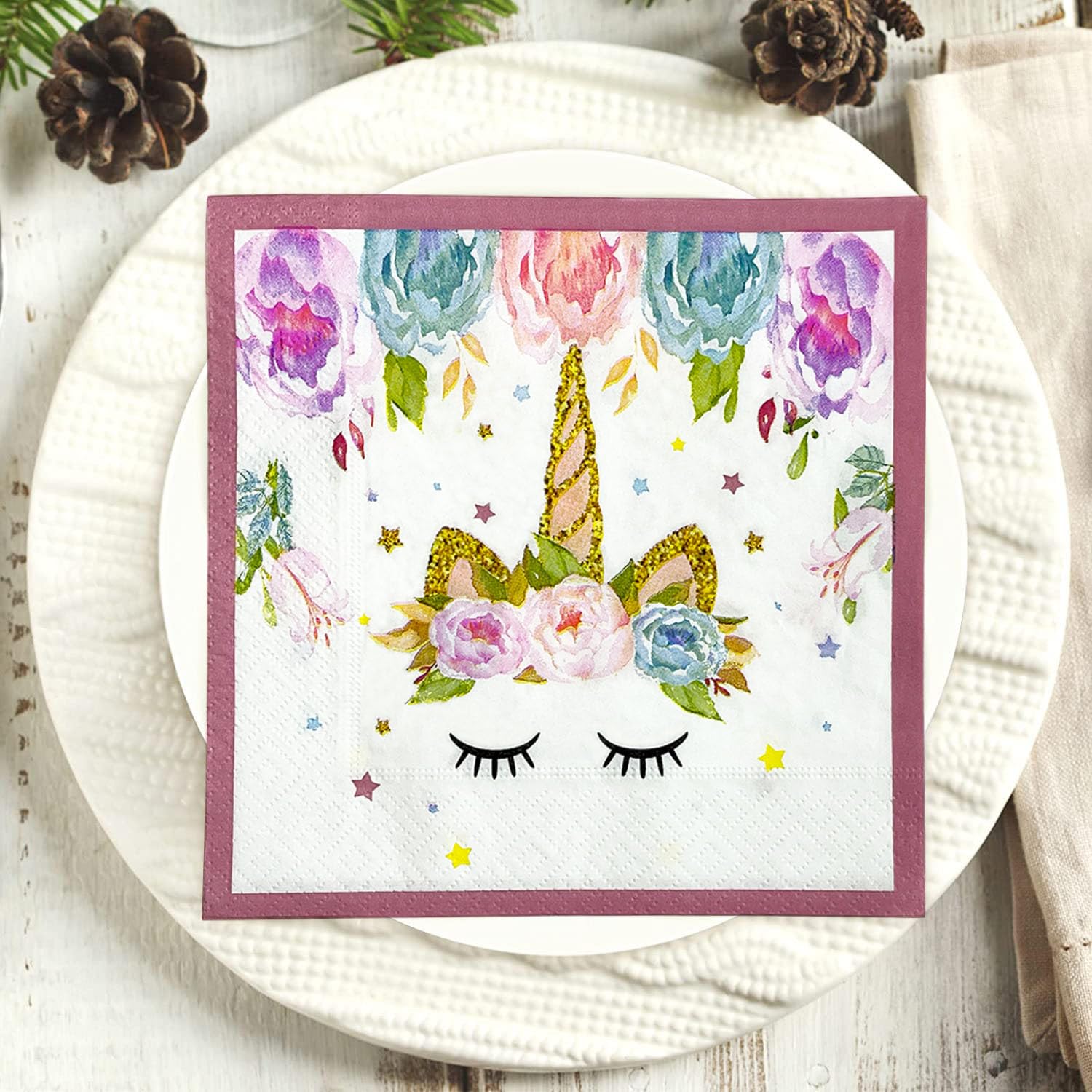 Servilletas Papel Unicornio Verde Dorado Desechables Servilletas Decoupage Cocktail Cumpleaños 2 Capas Toilet Papel Higienico Decoración de Mesa para Bodas,Fiesta en el Jardín 30 Paquetes(33x33cm）