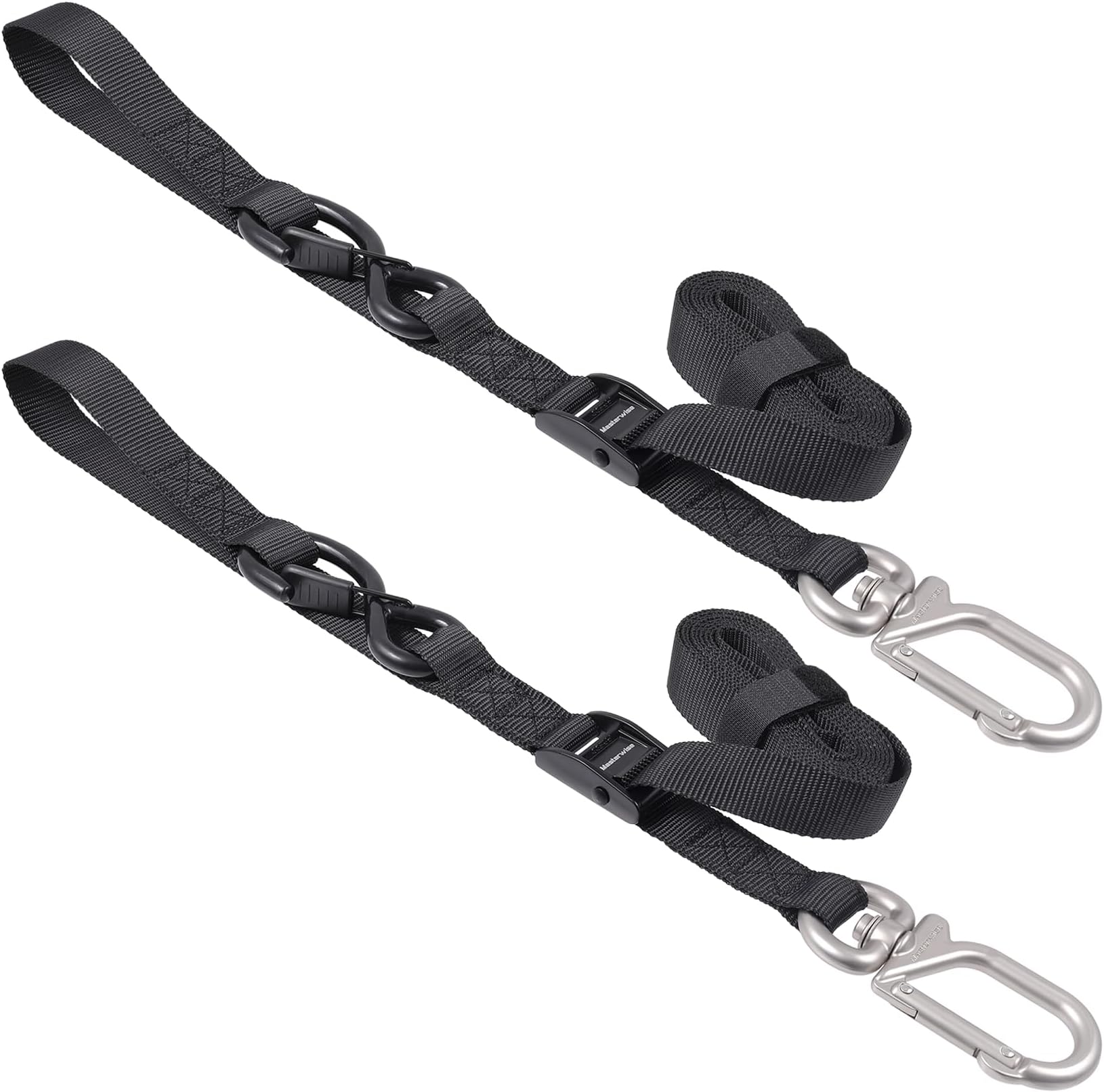 Masterwise Tie Down Straps,1" x 8’ Tie Downs with Swivel Carabiner Hooks, Motorcycle Handlebar Straps for Dirt Bike, Kayak, Car, Truck, Boat, Cargo(2 Pack)