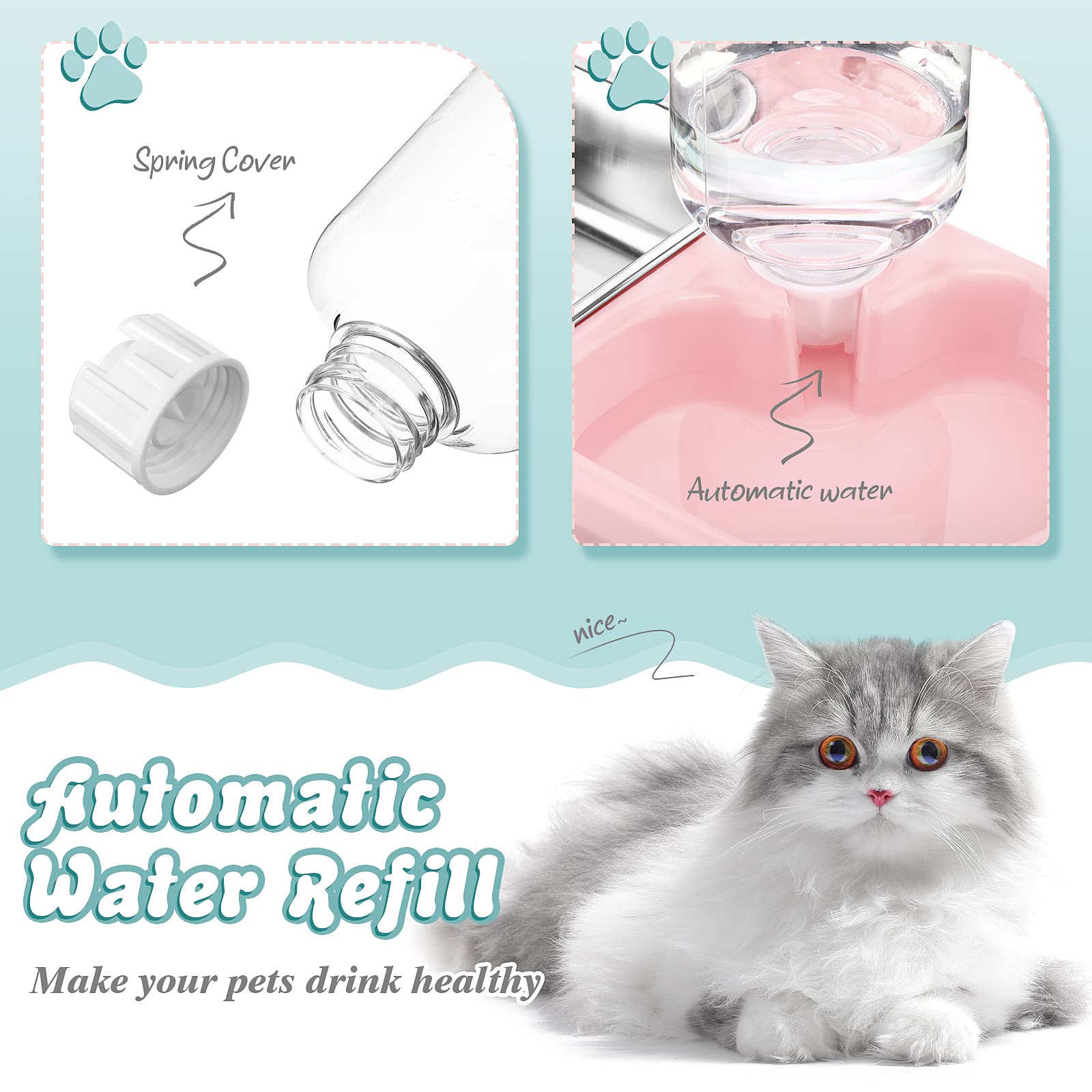 Lot de 2 gamelles doubles pour chien et chat - Gamelle 2 en 1 à suspendre - Gamelle en acier inoxydable amovible et distributeur d'eau automatique pour petit chien, chat, lapin, oiseau