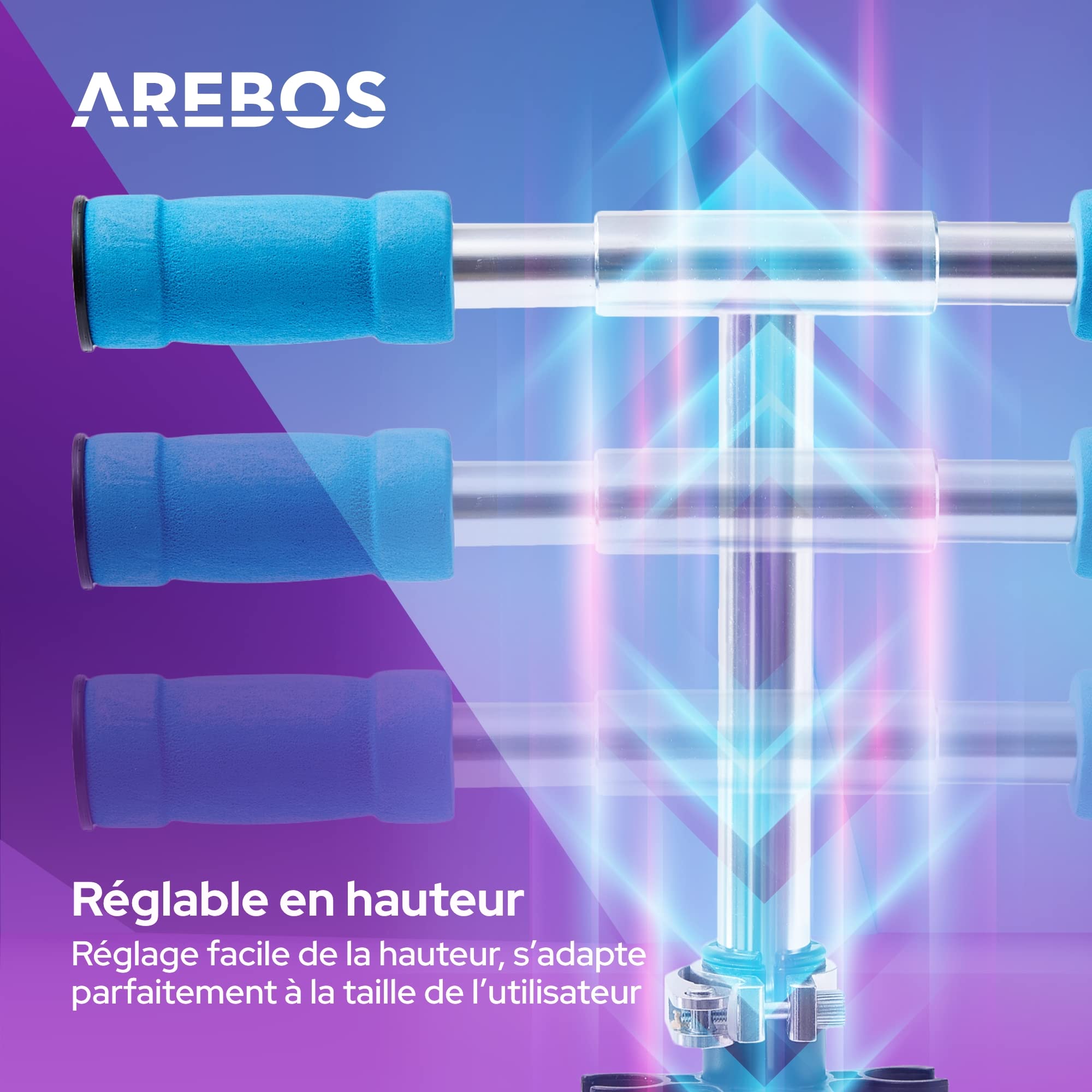 Arebos Trottinette Cityroller Scooter réglable en Hauteur | Pliable | Roues LED-XXL | Frein de Marche | pour Enfants | jusqu'à 40 kg de Charge | Trottinette | Kickscooter