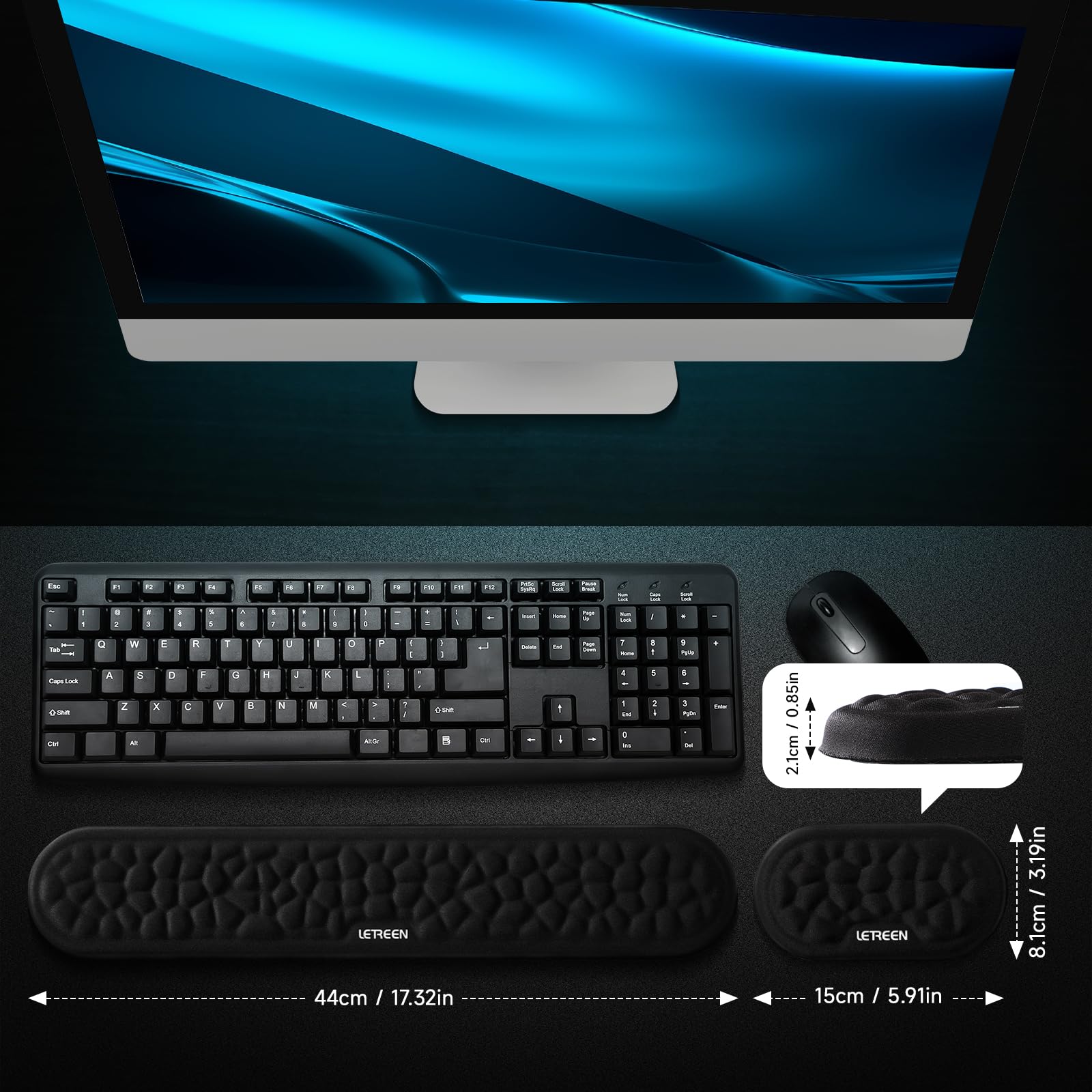 Poggiapolsi per Tastiera e Mouse con Memory Foam, Nero