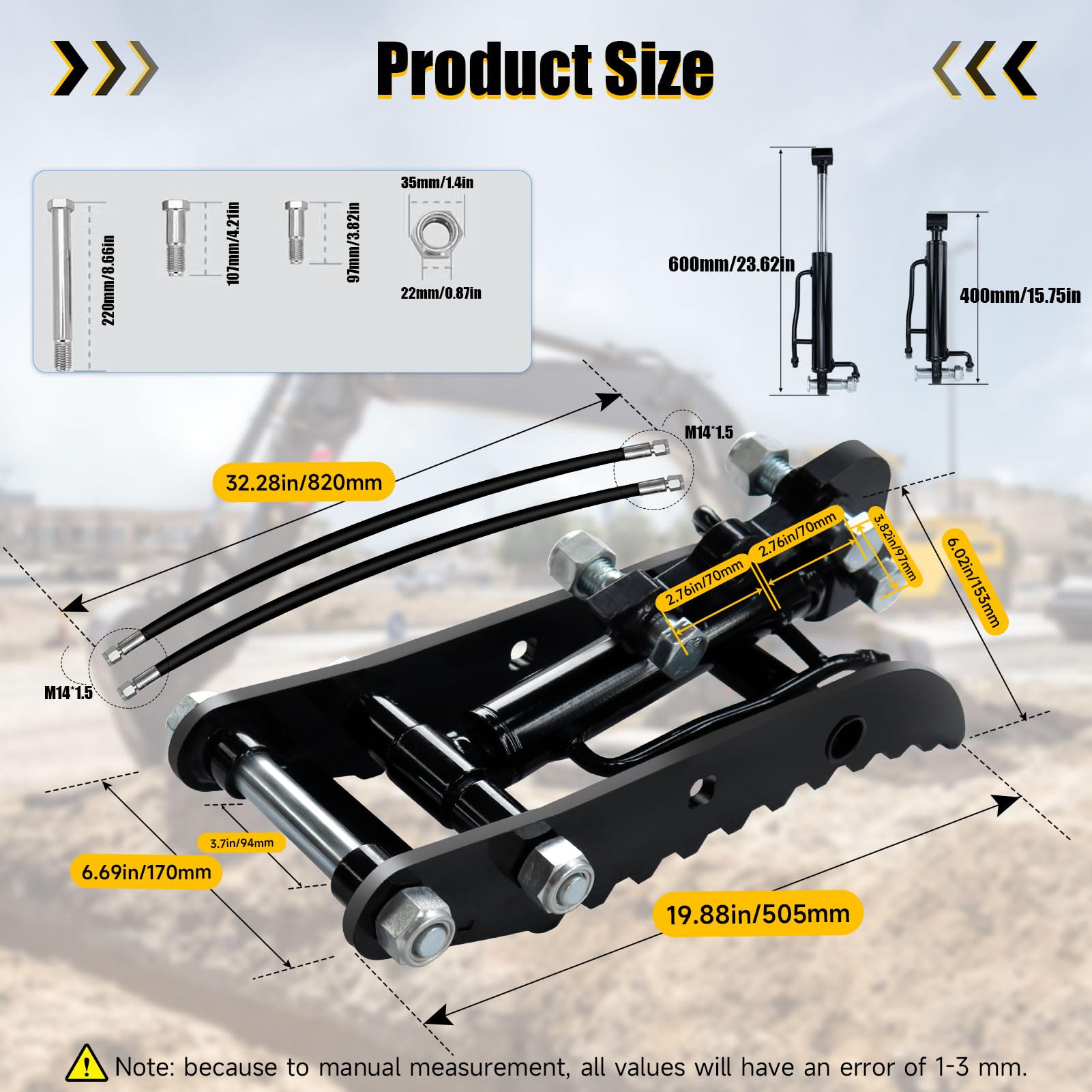 Pouce hydraulique mini-pelle 0,8–1,5 t, Ø25 mm, fixation 95 mm | Acier manganèse anticorrosion, 3 positions, 2 flexibles M14, support en L, pour bois roches ferraille, tolérance 1–3 mm