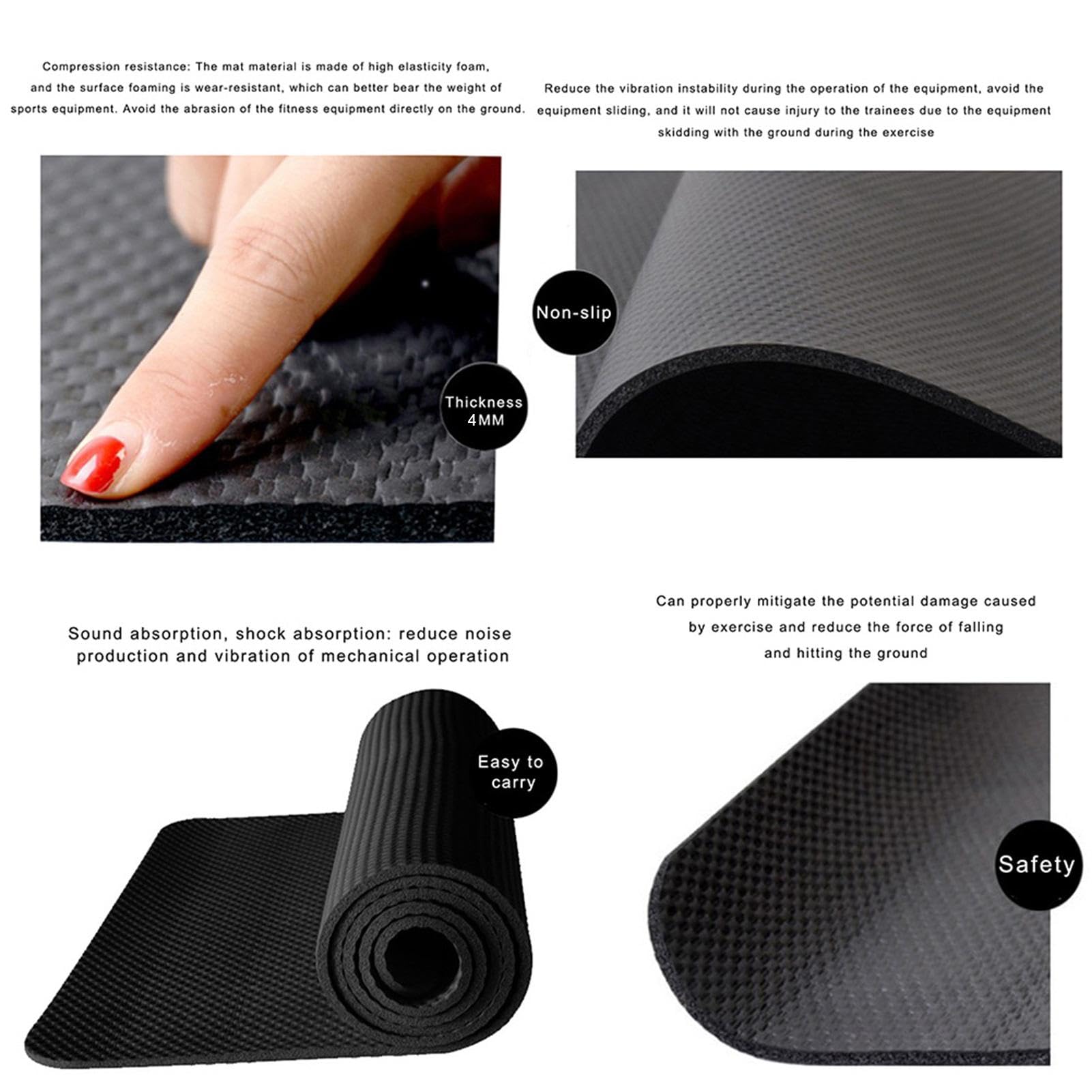 Generic Alfombrilla para cinta de correr, antideslizante, equipo de ejercicio en casa, negro, 120 x 60 cm, 4 mm de grosor, para suelos de madera dura, correr