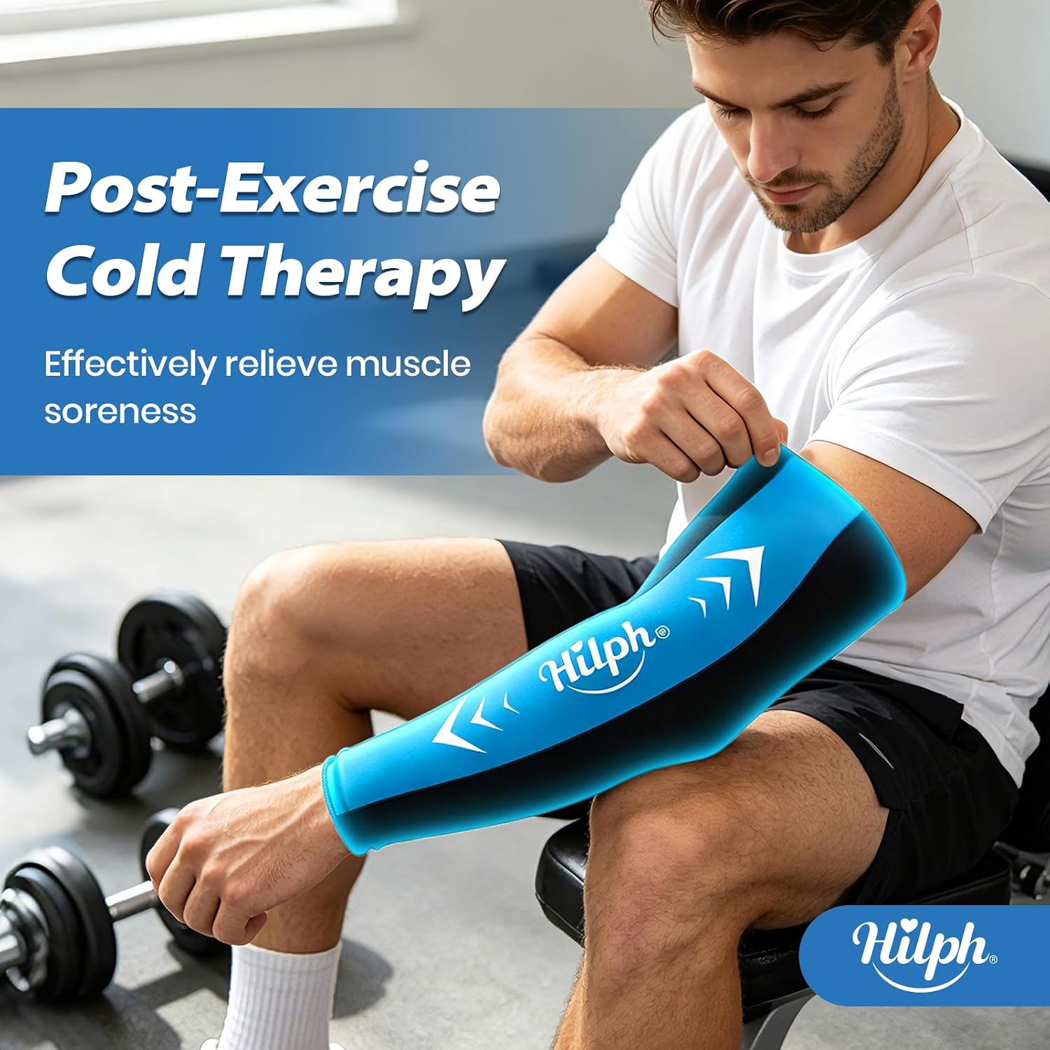 Hilph Full Arm Elbow Ice Pack Sleeve for Pitchers, Extended-Length Design | Reusable Hot & Cold Compression Gel Ice Wrap for Tennis Elbow, Golfers Arm, Bursitis, Tendonitis, Carpal Tunnel, Large
