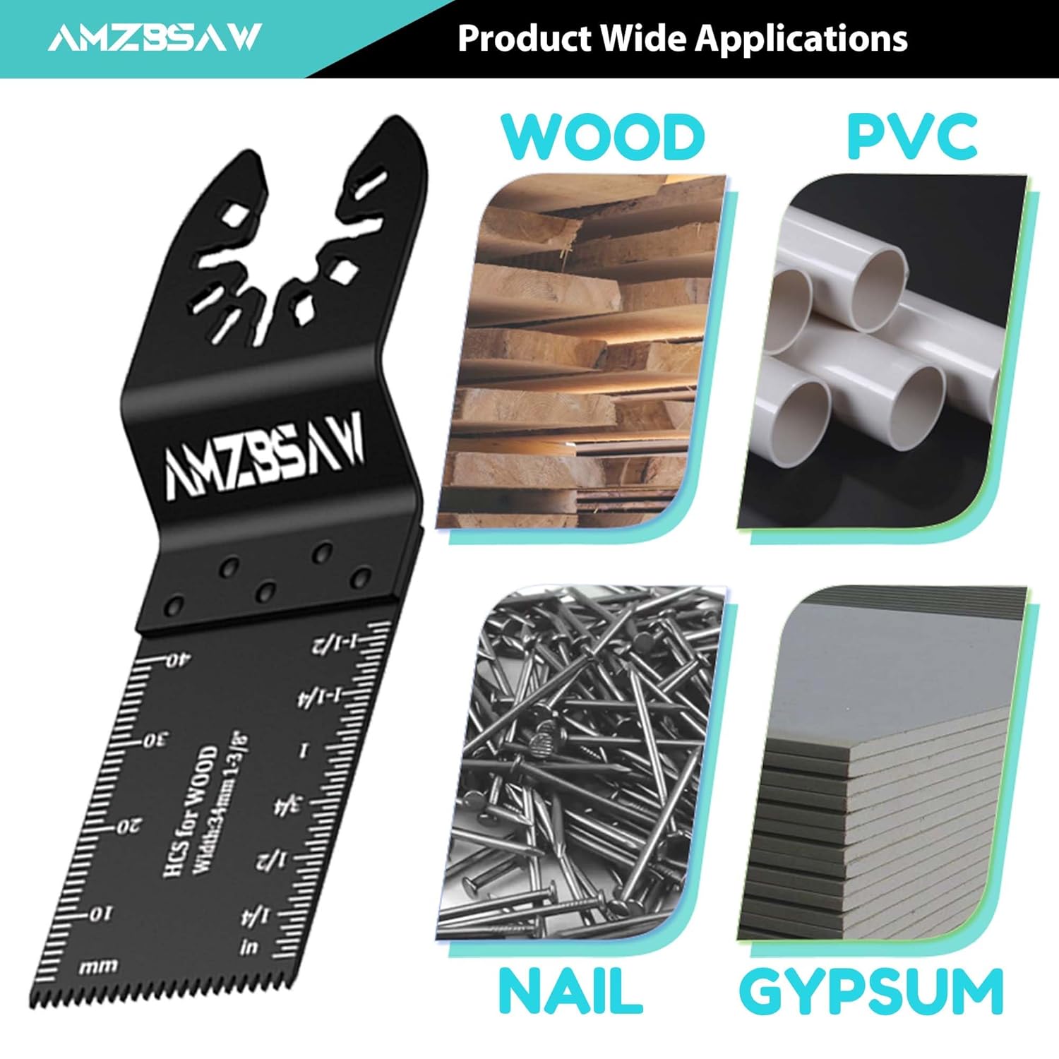 AMZBSAW 100 PCS Oscillating Tool Blades, 6 Types Saw Blades for Soft Metal Nails and Wood Plastic, Professional Multi Tool Blades Kits Fit Bosch Dewalt Ryobi Milwaukee