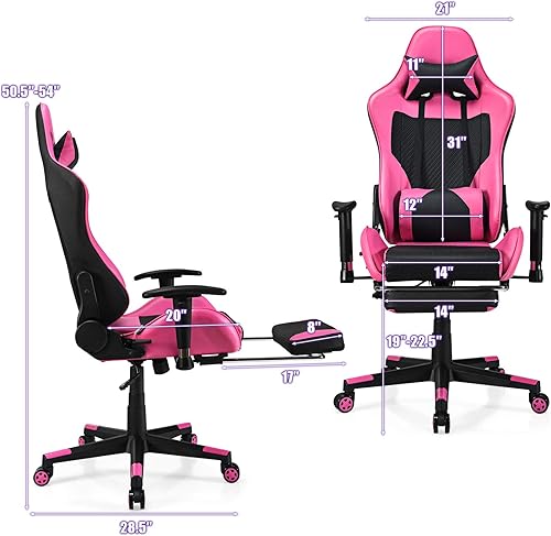Miniatura 3 de POWERSTONE Silla de juegos - Silla de jugador rosa con reposapiés, silla de computadora de deportes electrónicos de carreras, silla de masaje lumbar