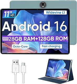 WXUNJA C5 Android 16 11 Inch Tablet: Octa-Core, 28GB RAM, 128GB ROM +1TB Expand, Widevine L1, 8000mAh Battery, Blue
