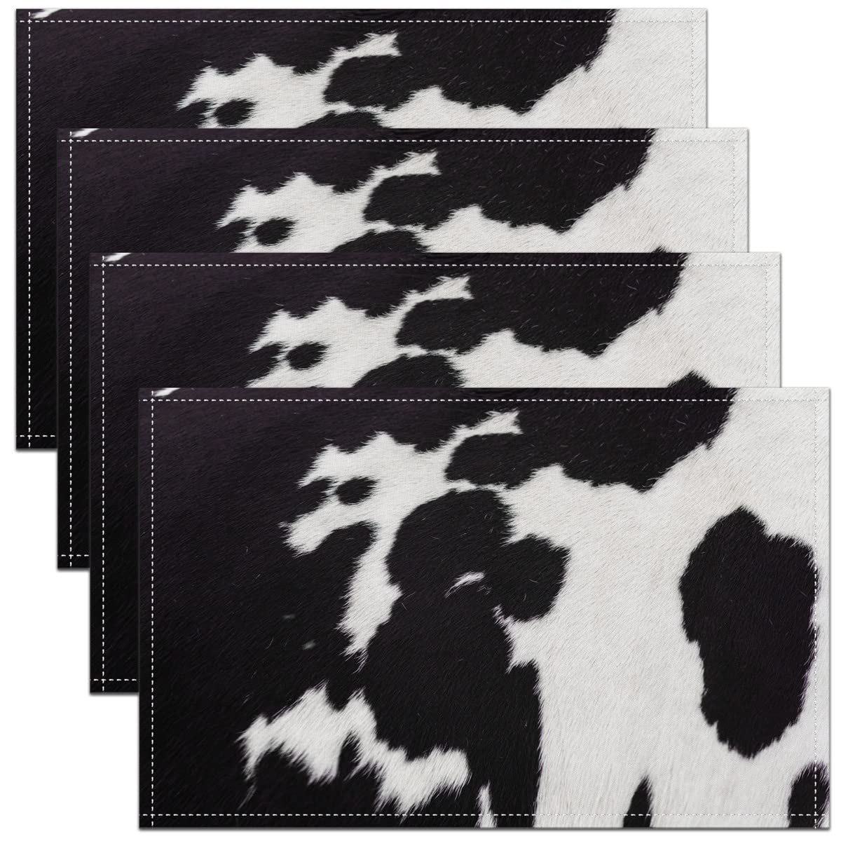 Cow Print Placemats Set of 4 45x30cm Black White Cowhide Print Placemats for Dining Table Indoor Outdoor Kitchen Farmhouse Animal Table Mats Placemat Abstract Art Table Place Mats