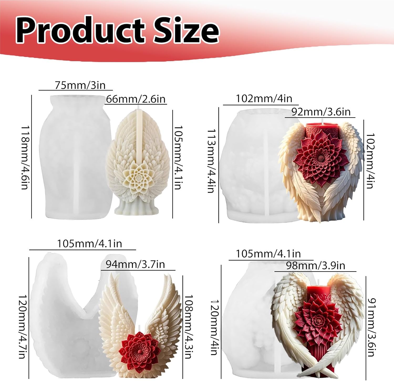 4 PCS Angel Wings Flower Candle Molds, Silicone Candle Moulds for Candle Making, Epoxy Resin Casting Mold for DIY Handmade & Aromatherapy Crafts, Perfect for Home Decoration