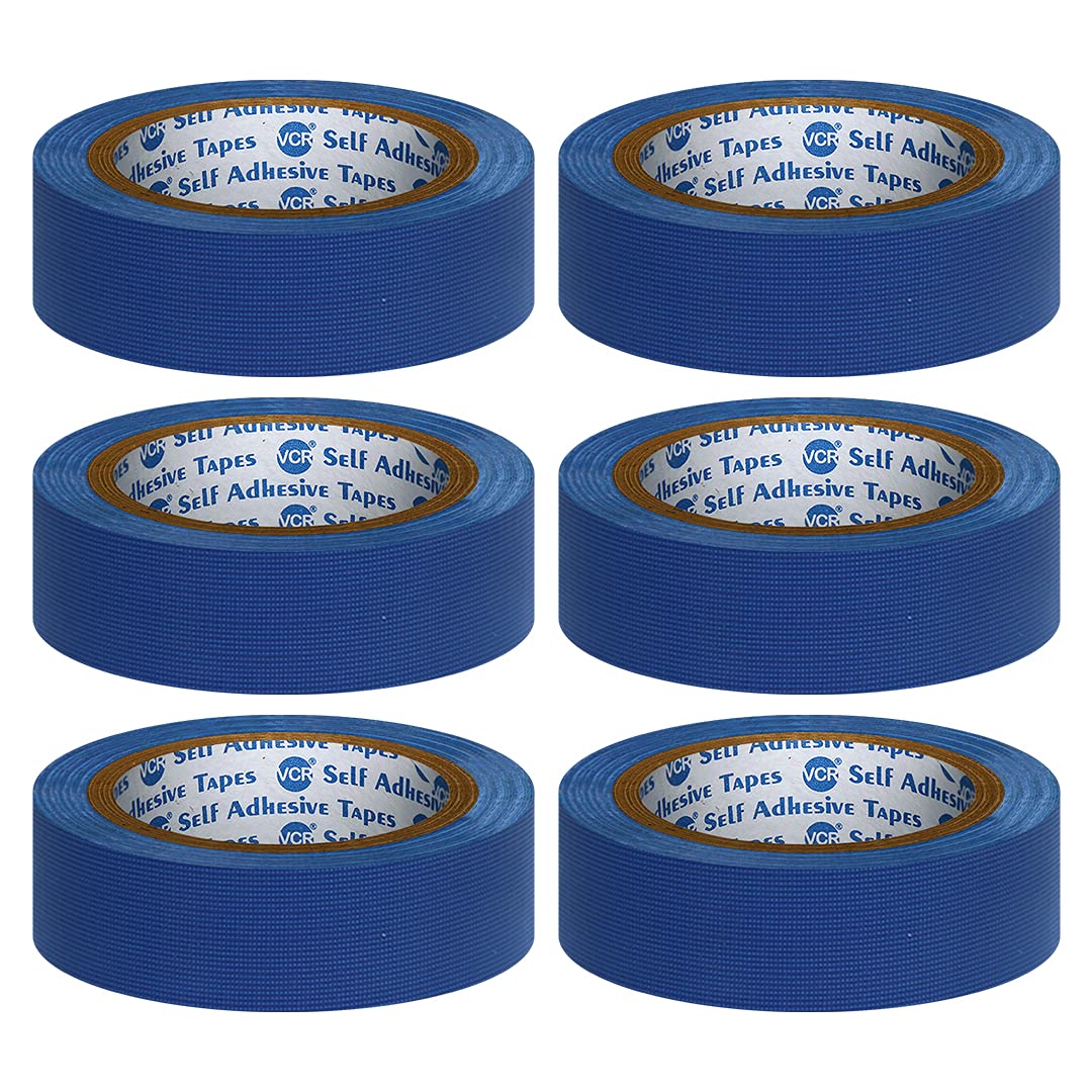 VCR Blue Duct Tape - 18 Meters in Length 24mm / 1" Width - 6 Rolls Per Pack - Strong Book Binding Tape - Waterproof Heavy Duty Duct Tape