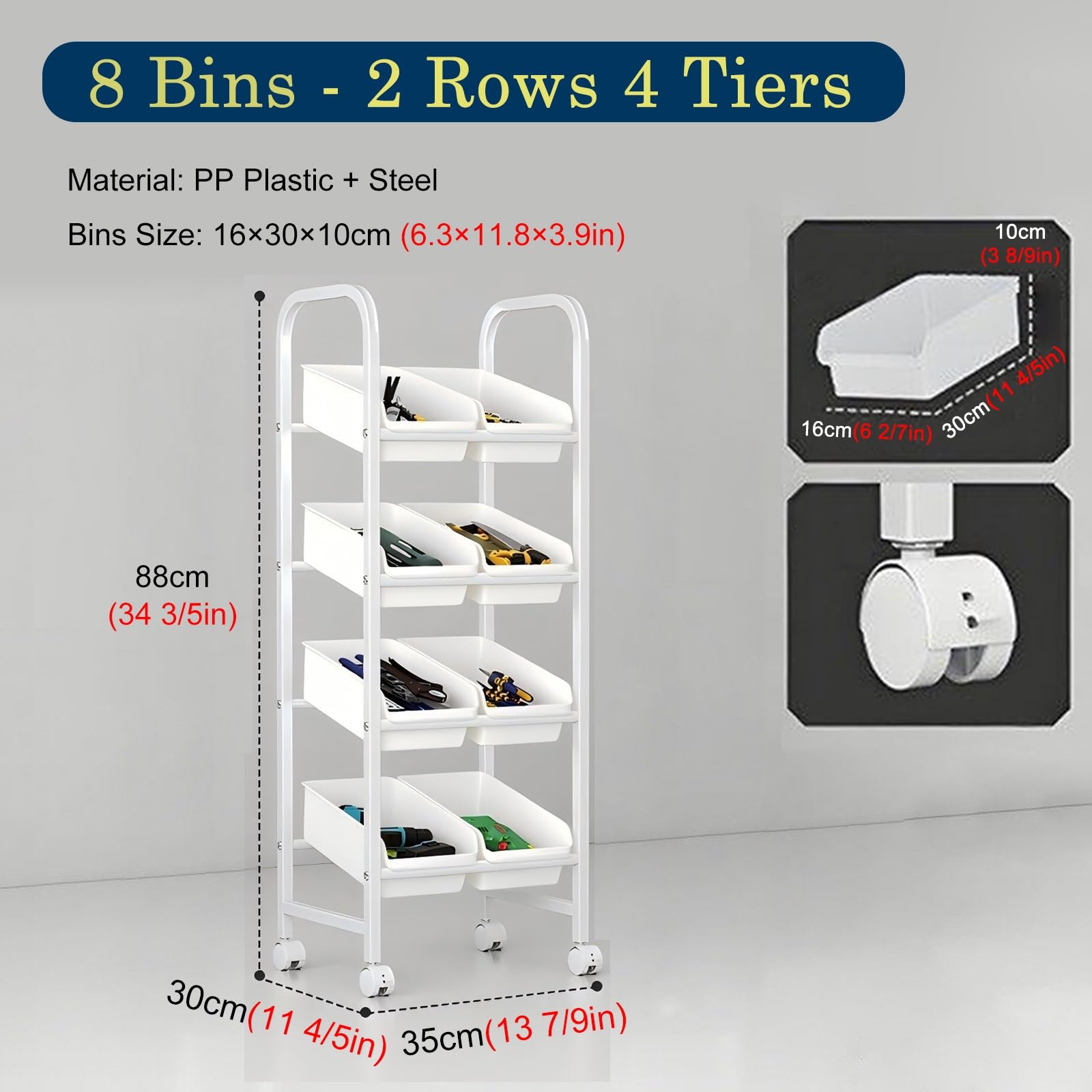 Boite Rangement Vis Étagère De Chariot À Bacs À Écrous Et Boulons, Armoire De Rangement De Pièces Industrielles Avec 4 6 8 Tiroirs Pour Le Stockage En Magasin(4 Tier - 35x30x88cm)