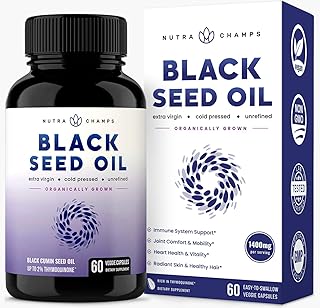 Organic Black Seed Oil Capsules 1400mg - Vegan Extra Strength Black Cumin Supplement - Premium Nigella Sativa Softgel Pill...