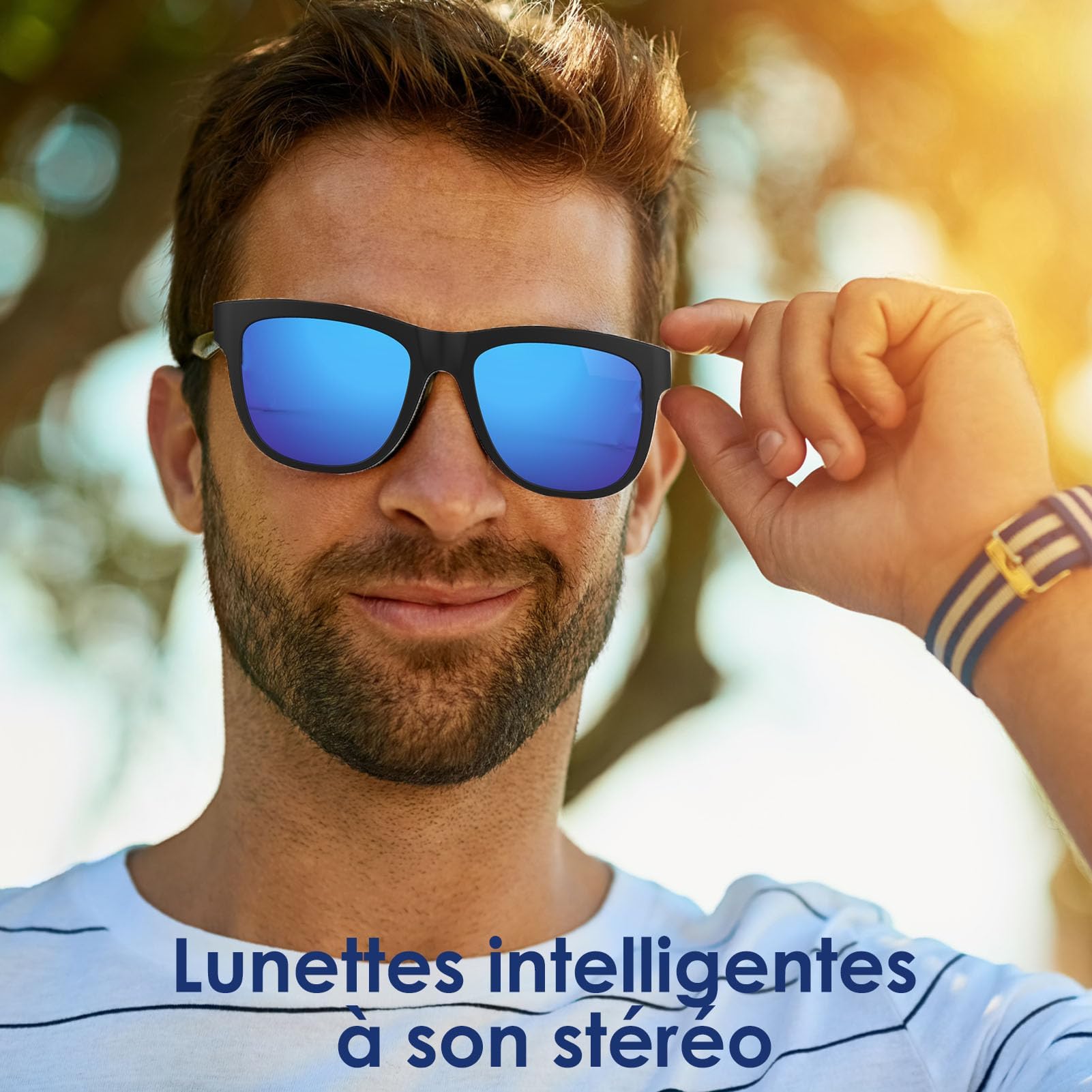 Lunettes Connectées tactil Contrôle Homme Smart Glasses Lunettes Intelligentes Ecouteur sans Fil Smart Glasses pour Android iOS Musique Telephone Sport Velo Assistant Vocal Etanche