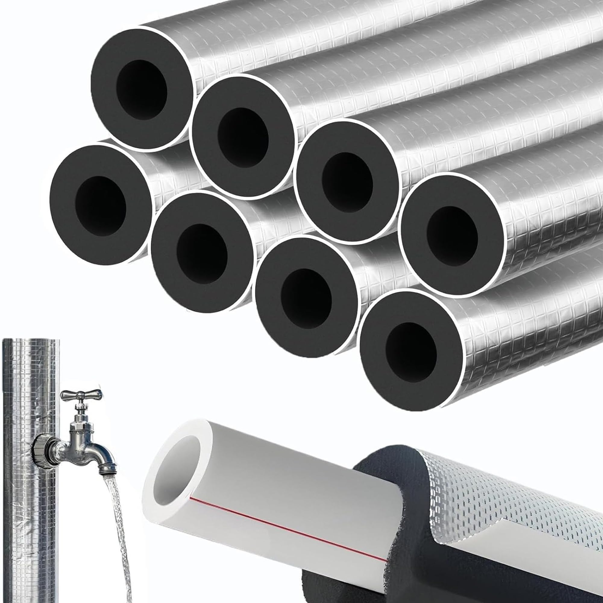 Guaina Isolante per Tubi Condizionatore Tubo Isolante Antigelo per Esterni Impermeabile Tubo Isolato con Foglio di Alluminio per Tubi Acqua Fredda e Calda Guaina Isolante In Gomma (ID)219mm x (T)30mm