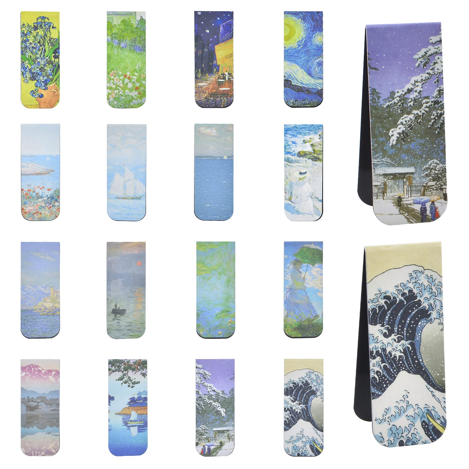 WANDIC 16 Pieces Magnetic Bookmarks, Retro Style Art Page Markers World Famous Paintings by Monet Van Gogh Bookmark Clip for Teachers, Students