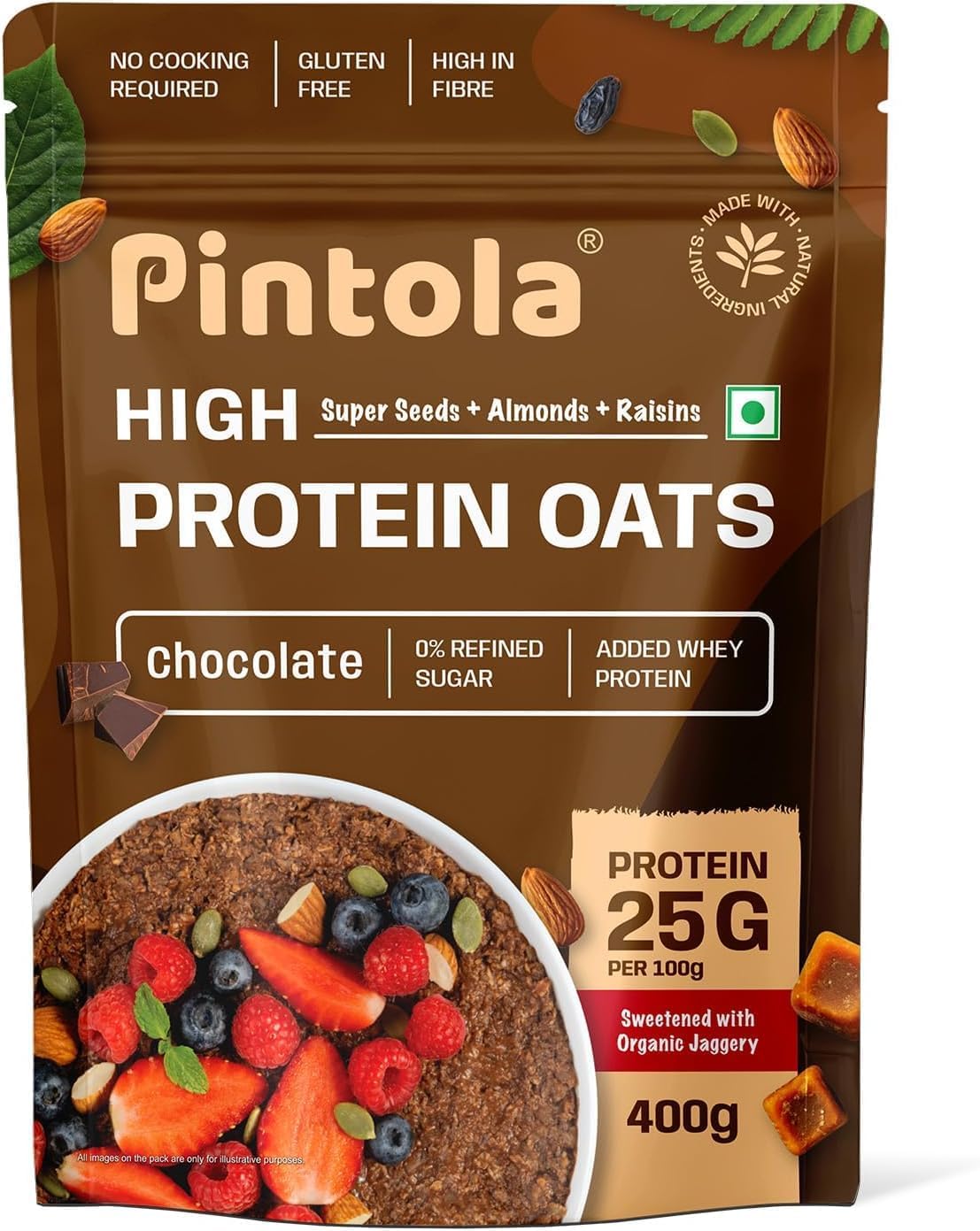 25G Whey Protein Added OATS, Chocolate 400g | 0% Refined Sugar | Gluten Free | 8g Fibre | With Almonds, Raisins, Pumpkin & Chia Seeds | Perfect Breakfast (400g)